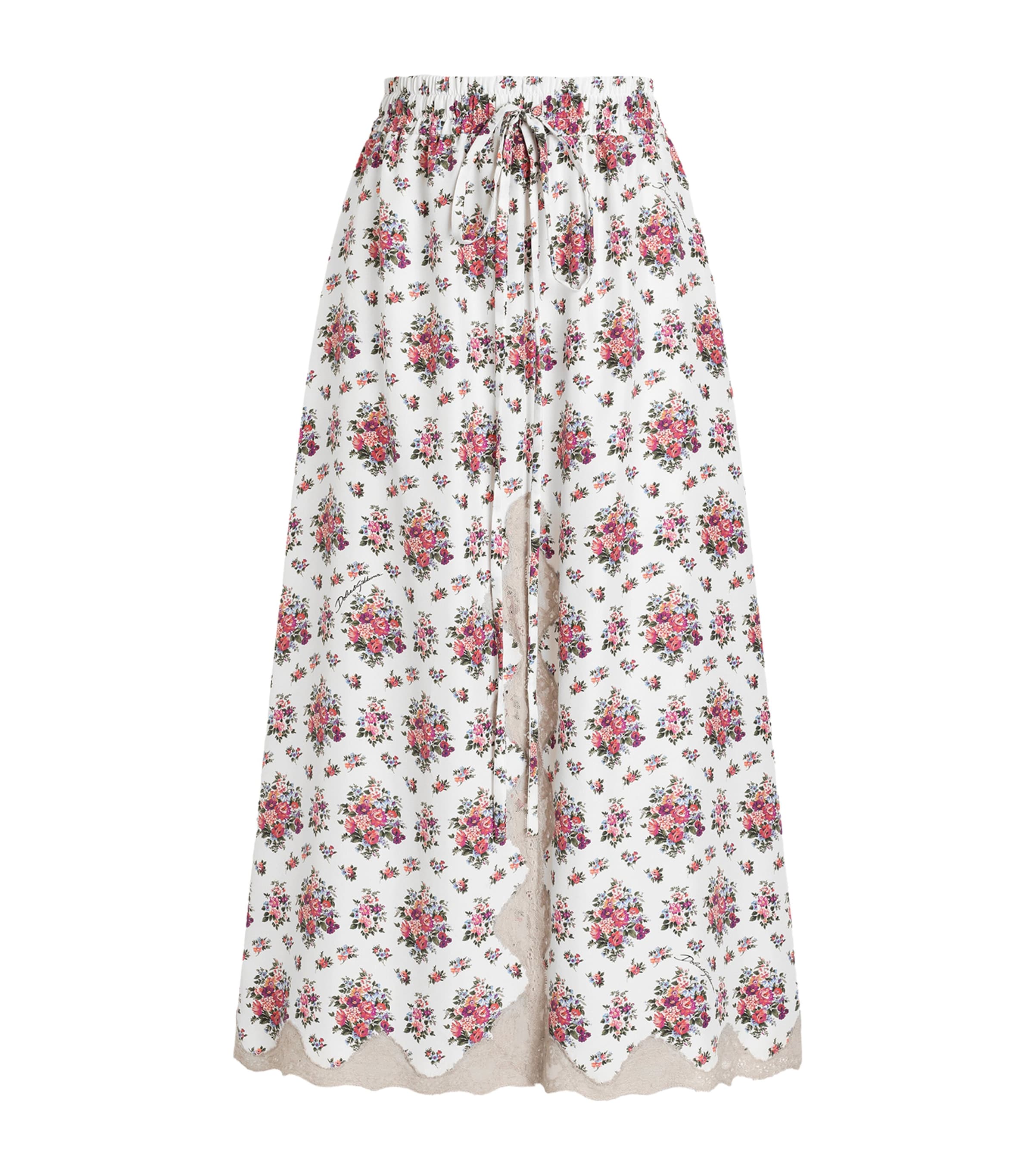 Silk-Blend Floral Midi Skirt