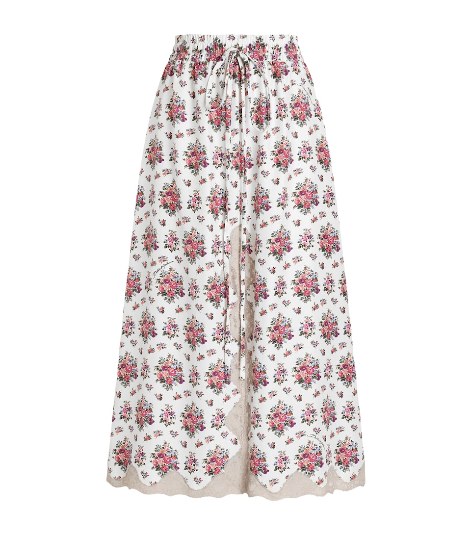 Silk-Blend Floral Midi Skirt