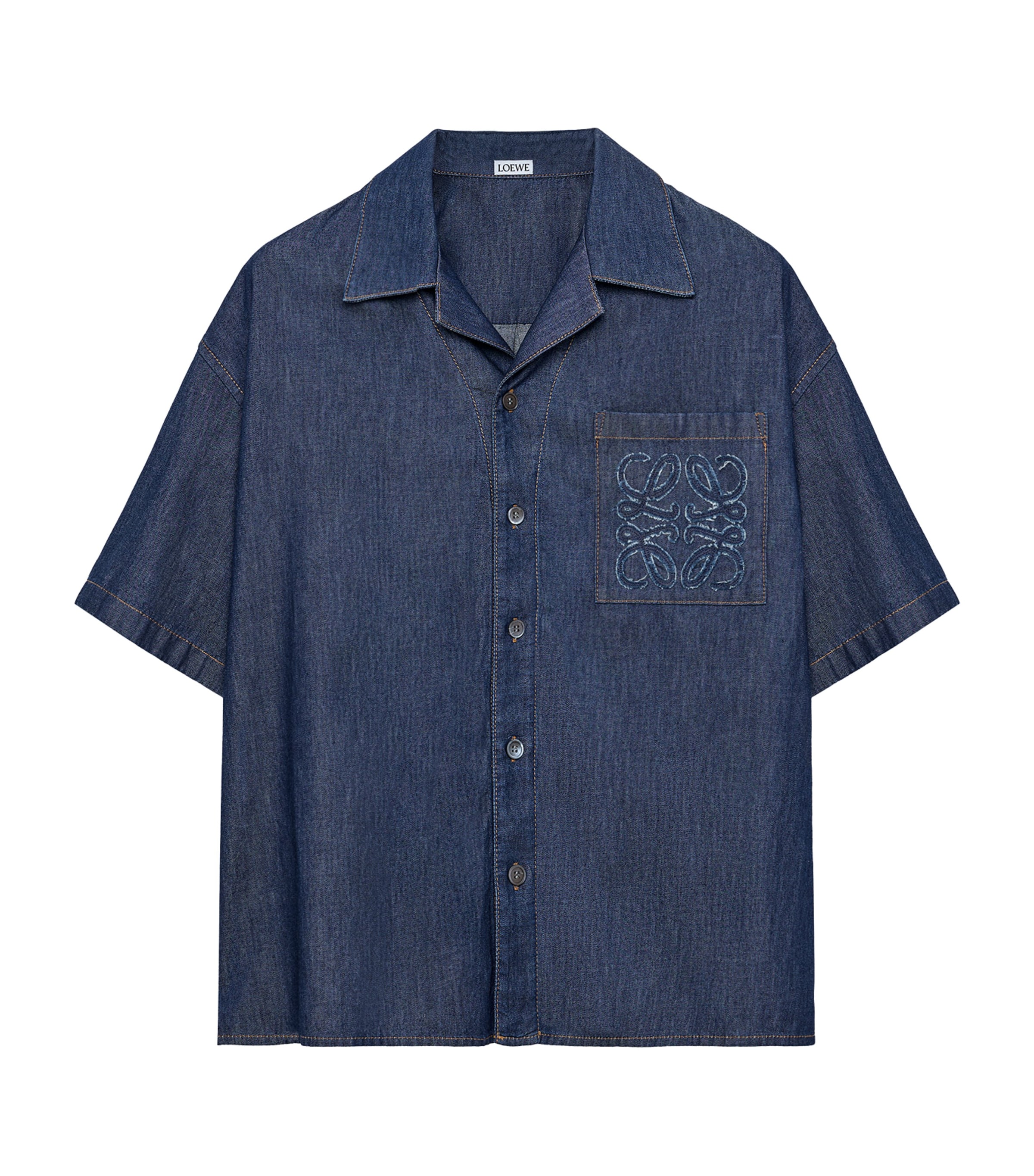 LOEWE Mens Chambray Short-Sleeve Shirt Denim Blue