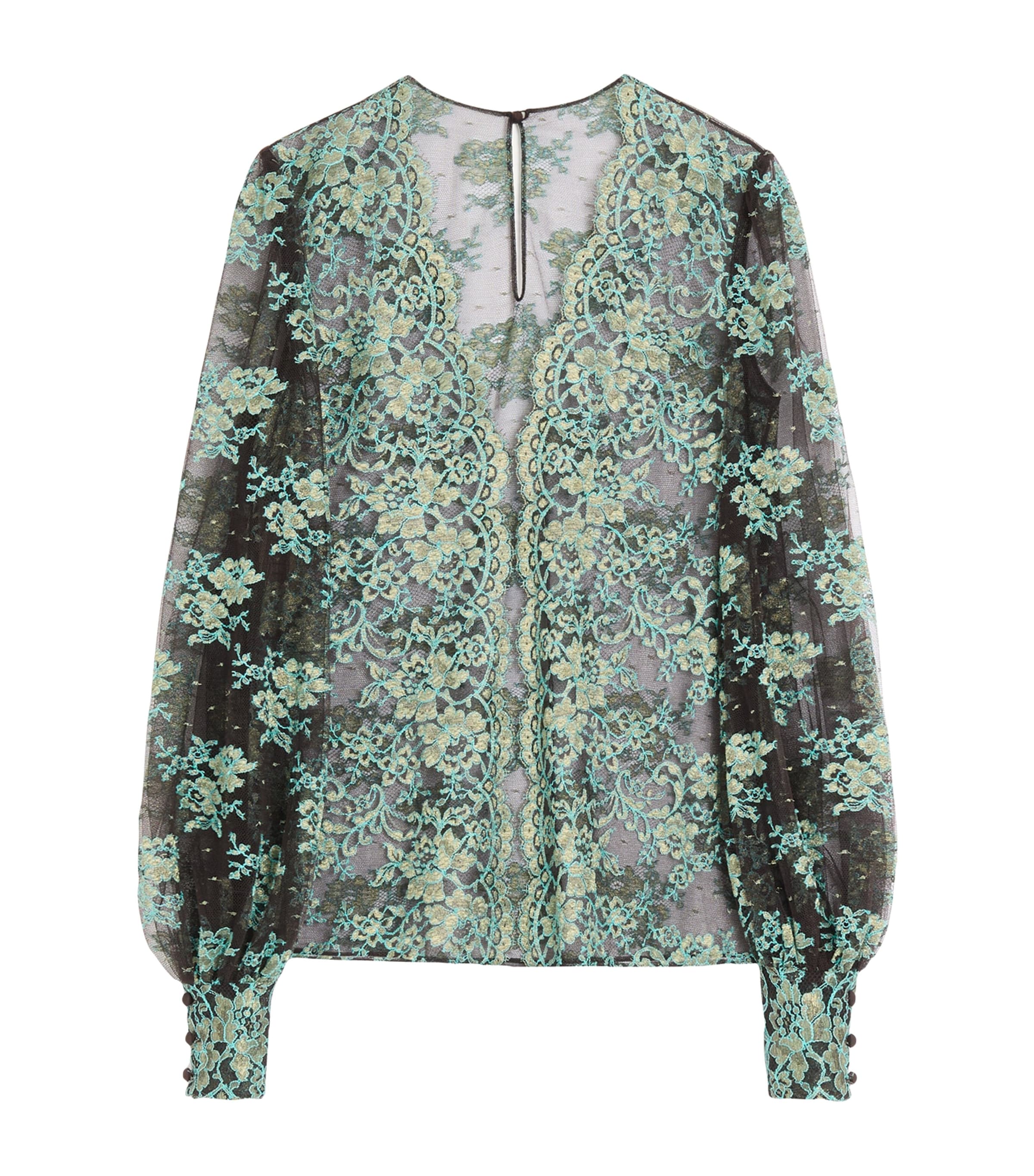 Valentino Womens Lace Long-Sleeve Blouse
