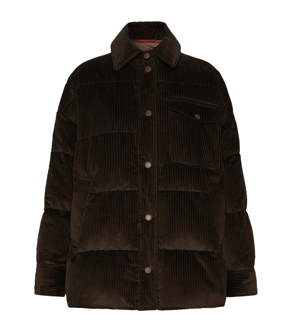 Weekend Max Mara Womens Cotton Corduroy Quilted Down Jacket Brown