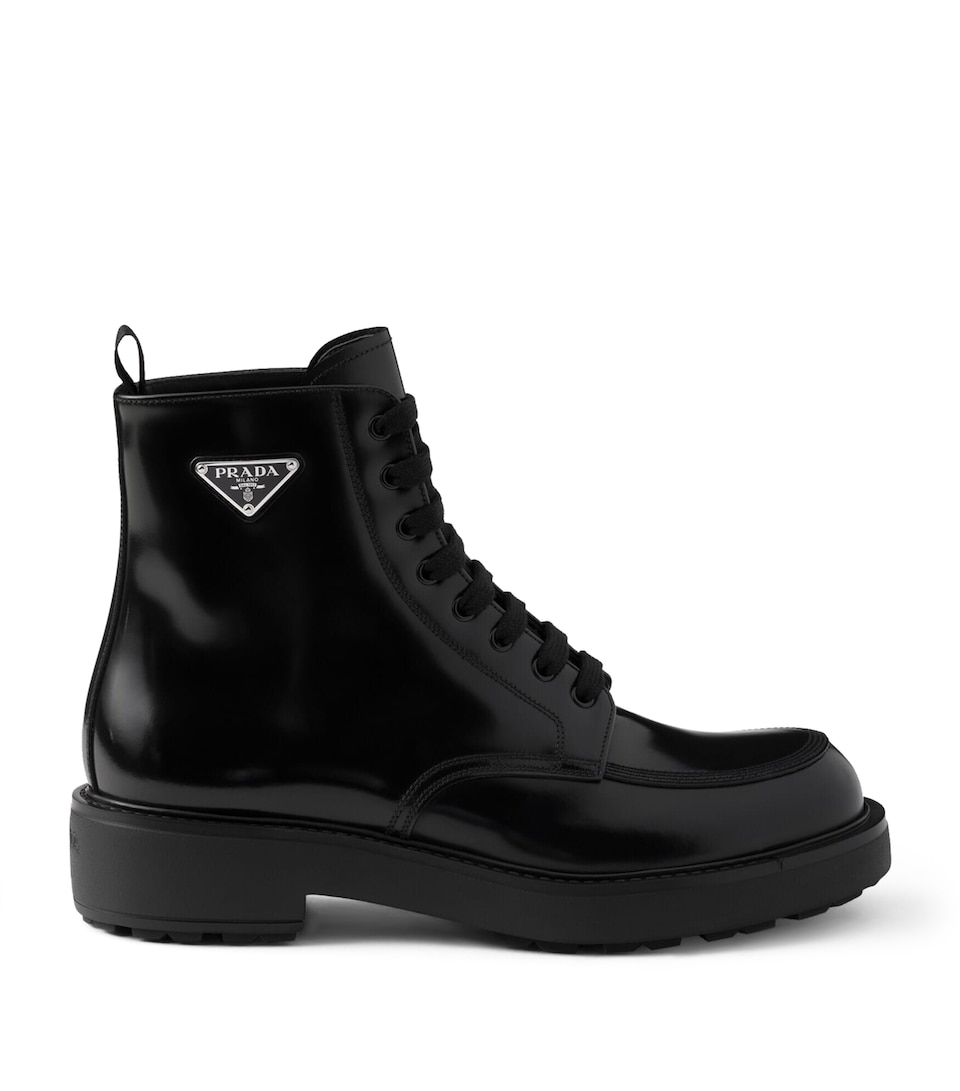 Leather Logo-Plate Lace-Up Boots