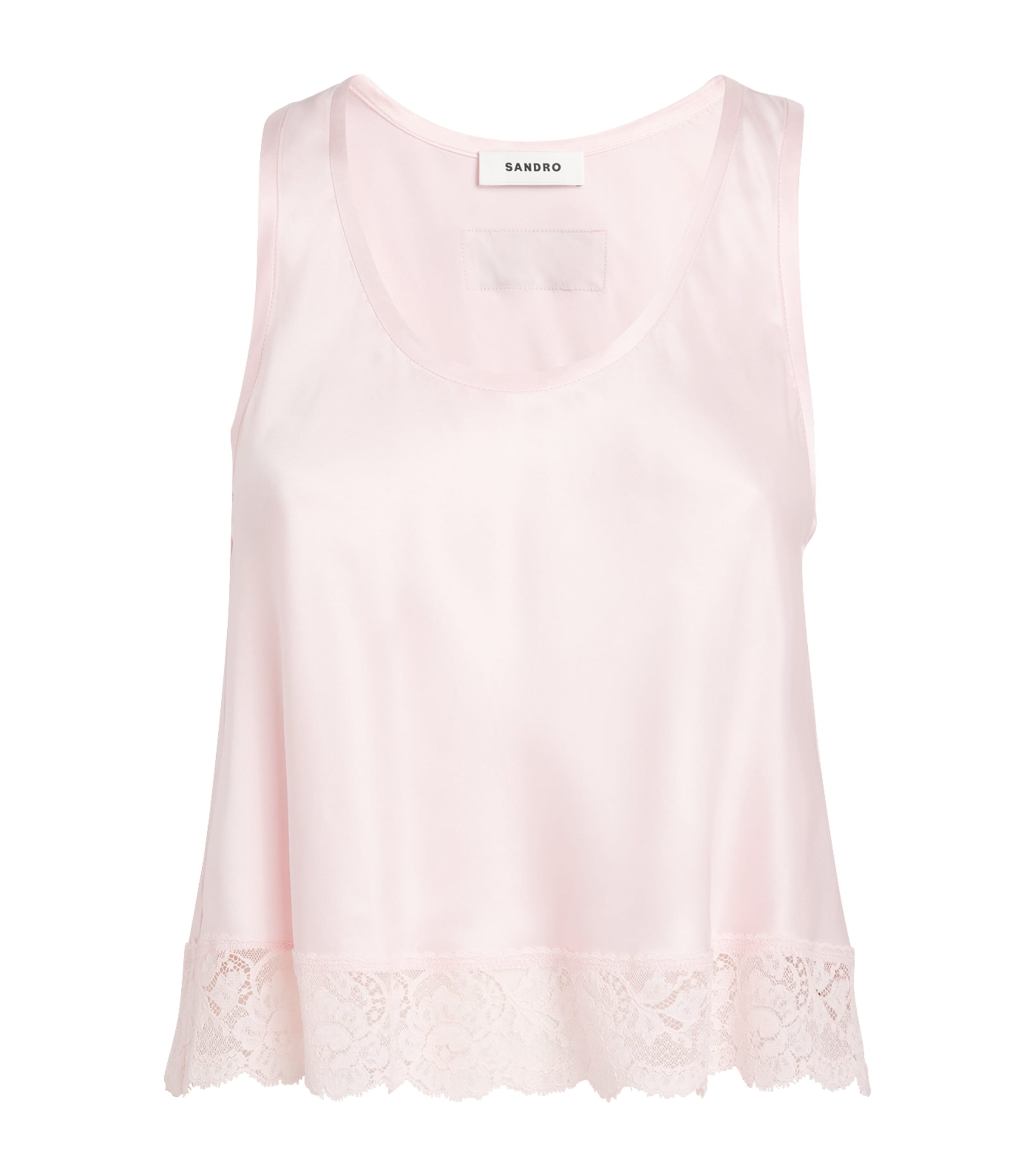 Sandro Paris Womens Satin Lace-Trim Top Light Pink