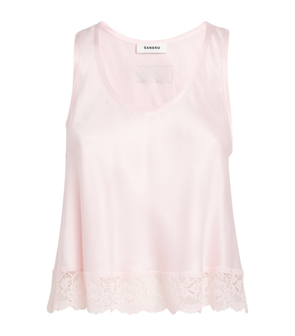 Sandro Paris Womens Satin Lace-Trim Top Light Pink