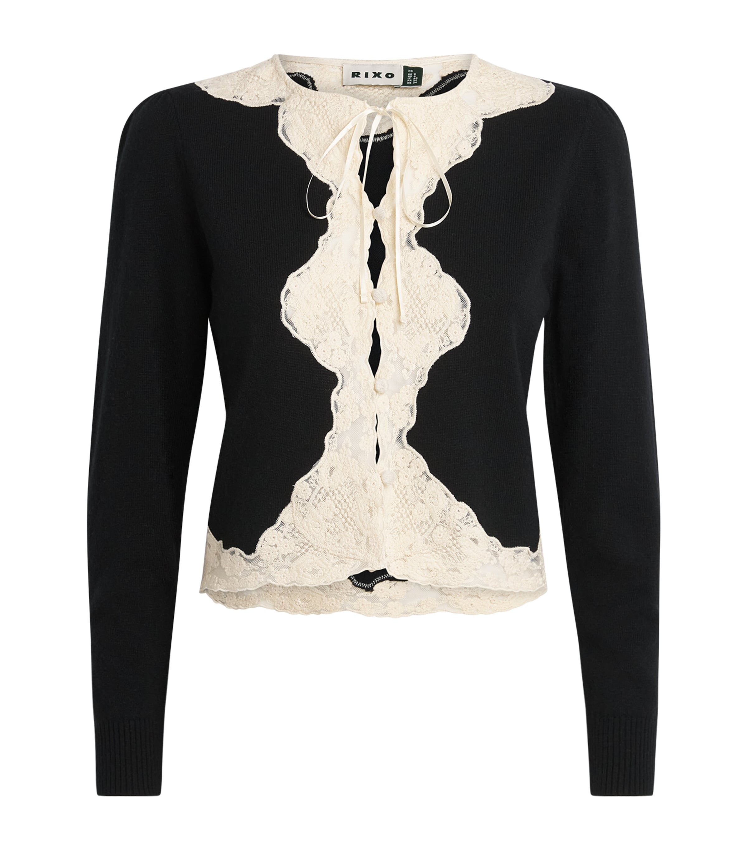 Rixo Womens Lace-Trimmed Tassia Cardigan Black