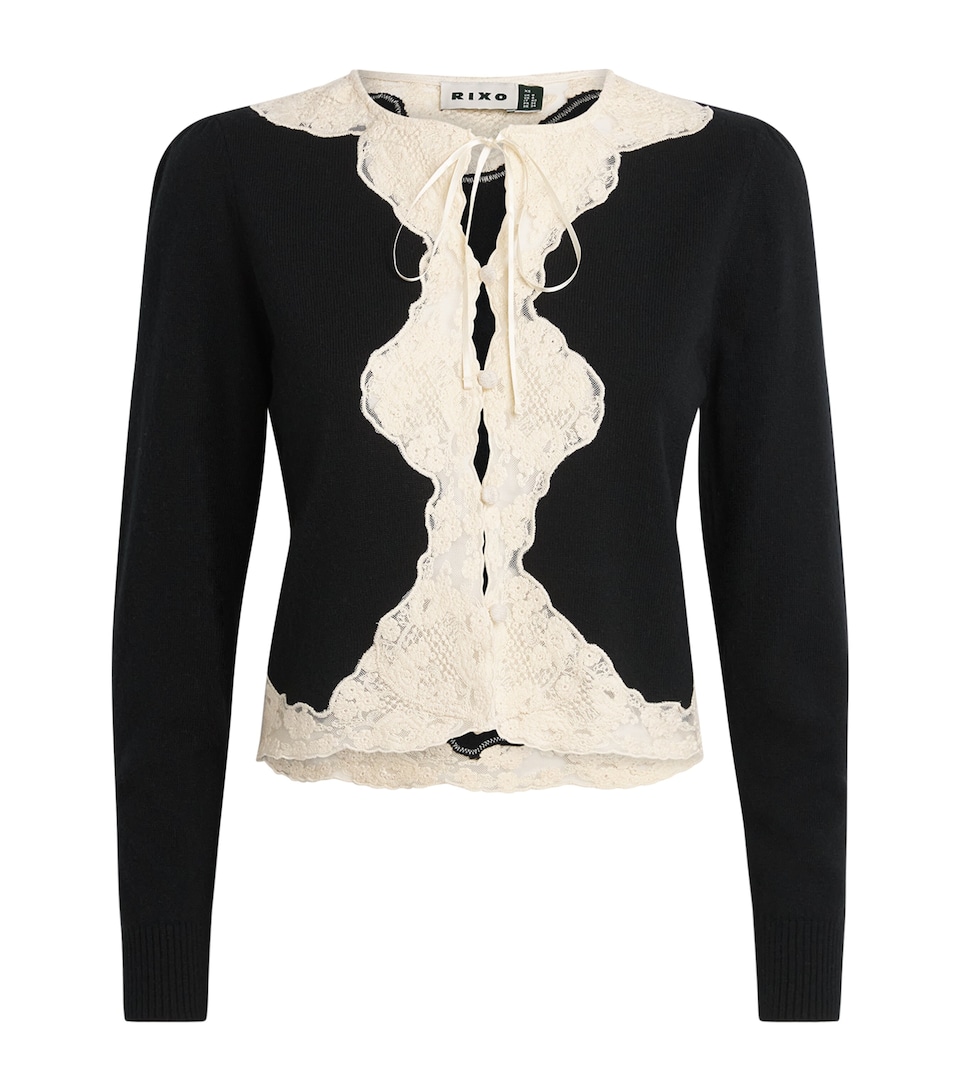 Rixo Womens Lace-Trimmed Tassia Cardigan Black