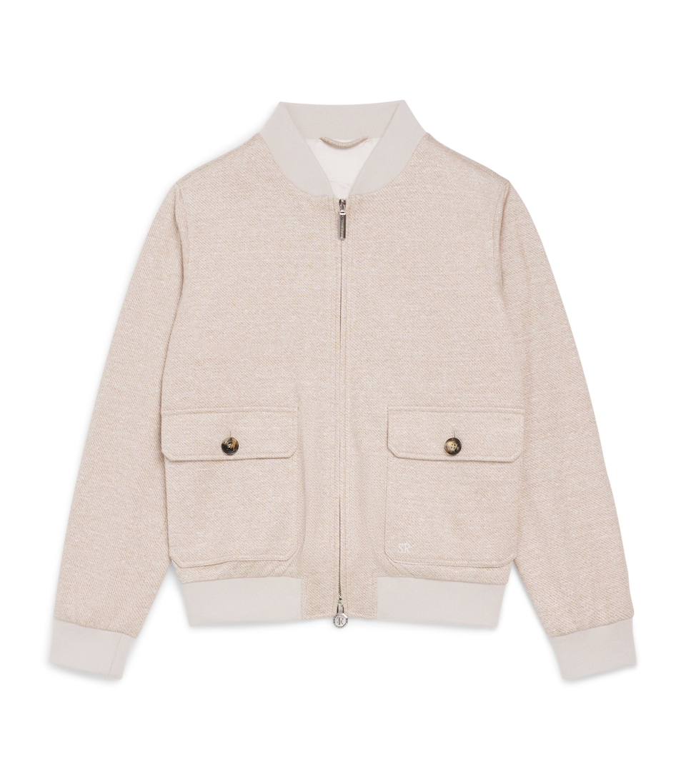 Stefano Ricci Kids Linen-Silk-Cotton Knitted Bomber Jacket (12-16 Years) C. Beige