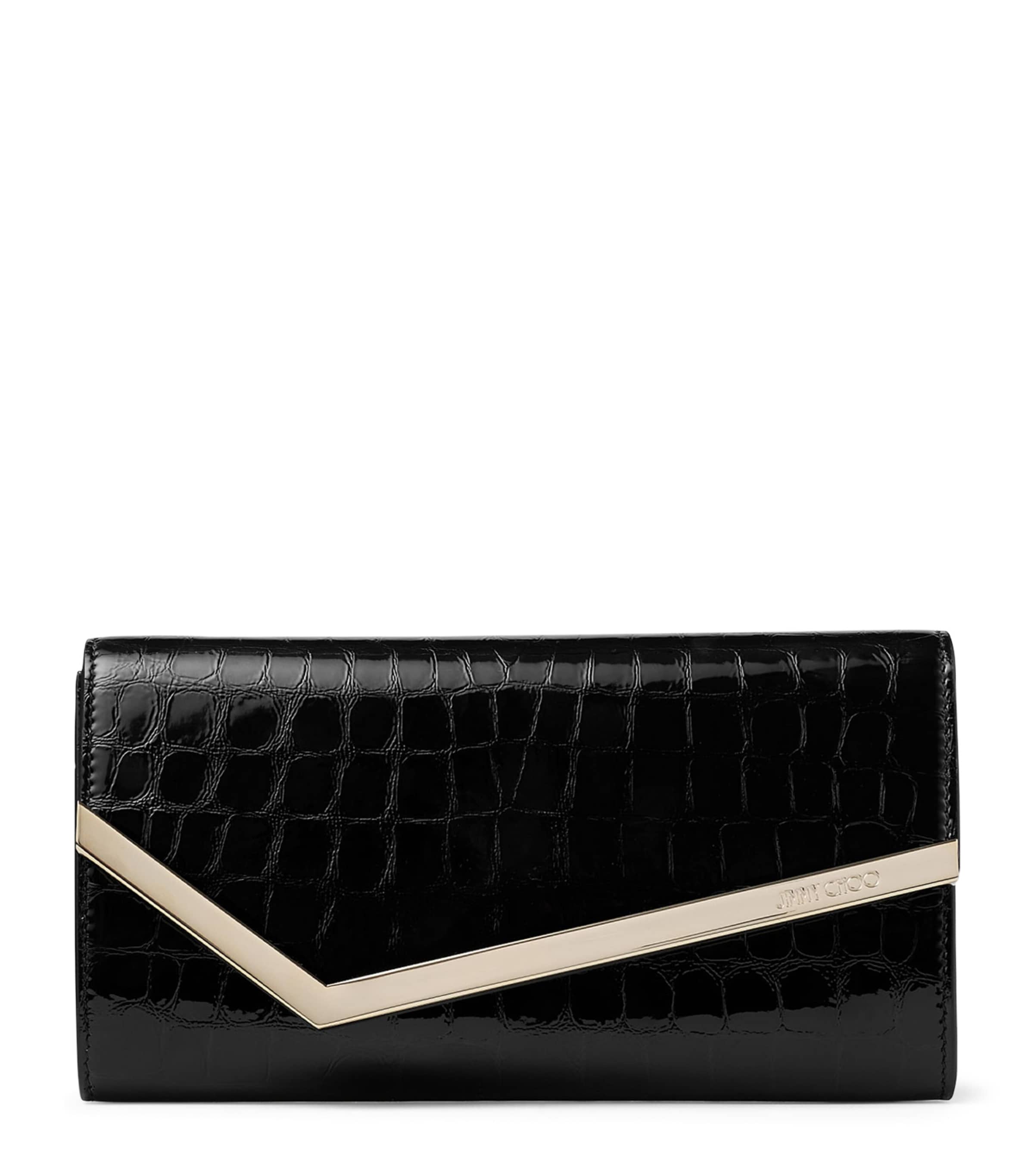 Jimmy Choo Croc-Embossed Leather Emmie Clutch Bag Black/light Gold