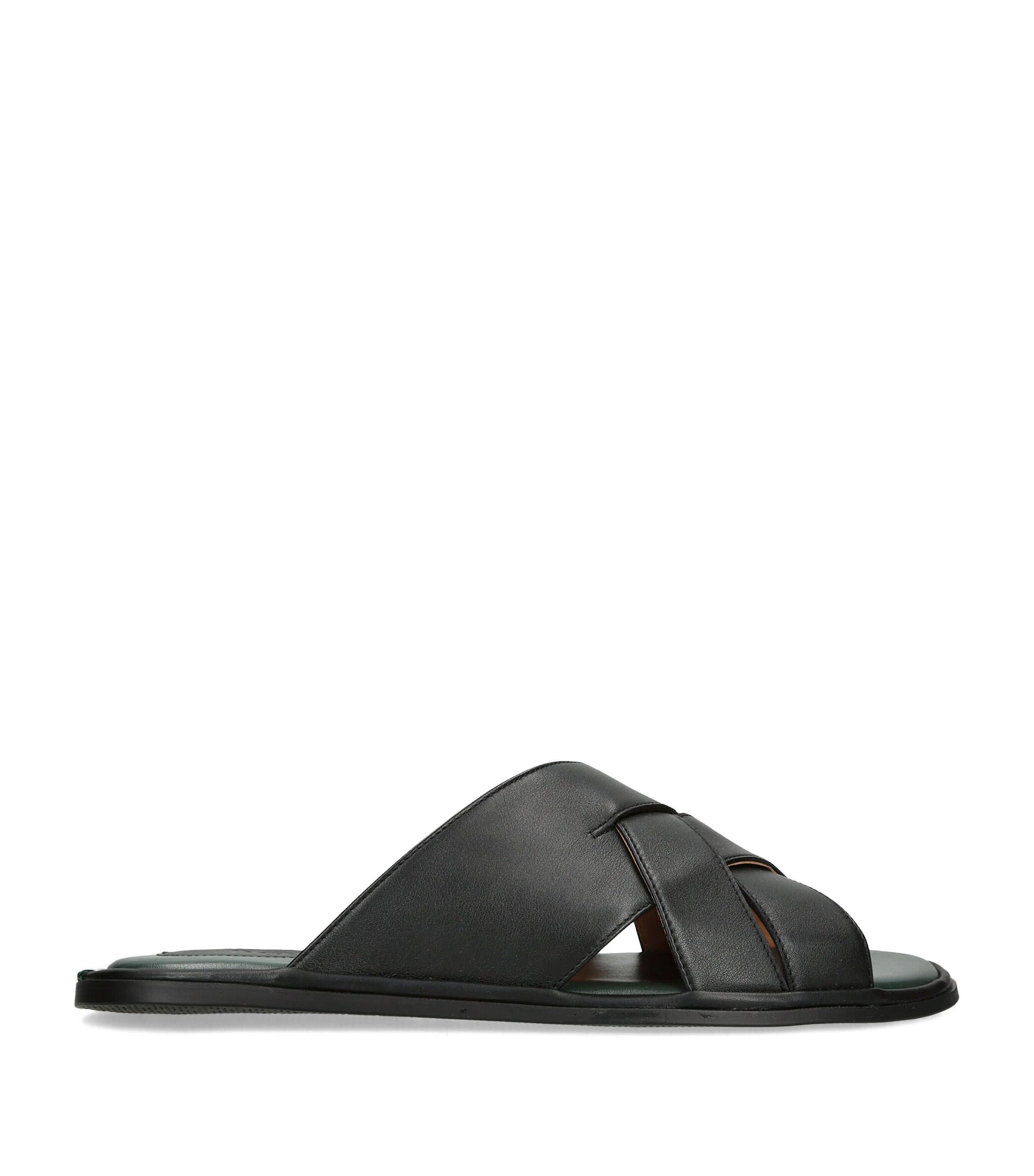 Brotini Leather Cross-Strap Sandals Black