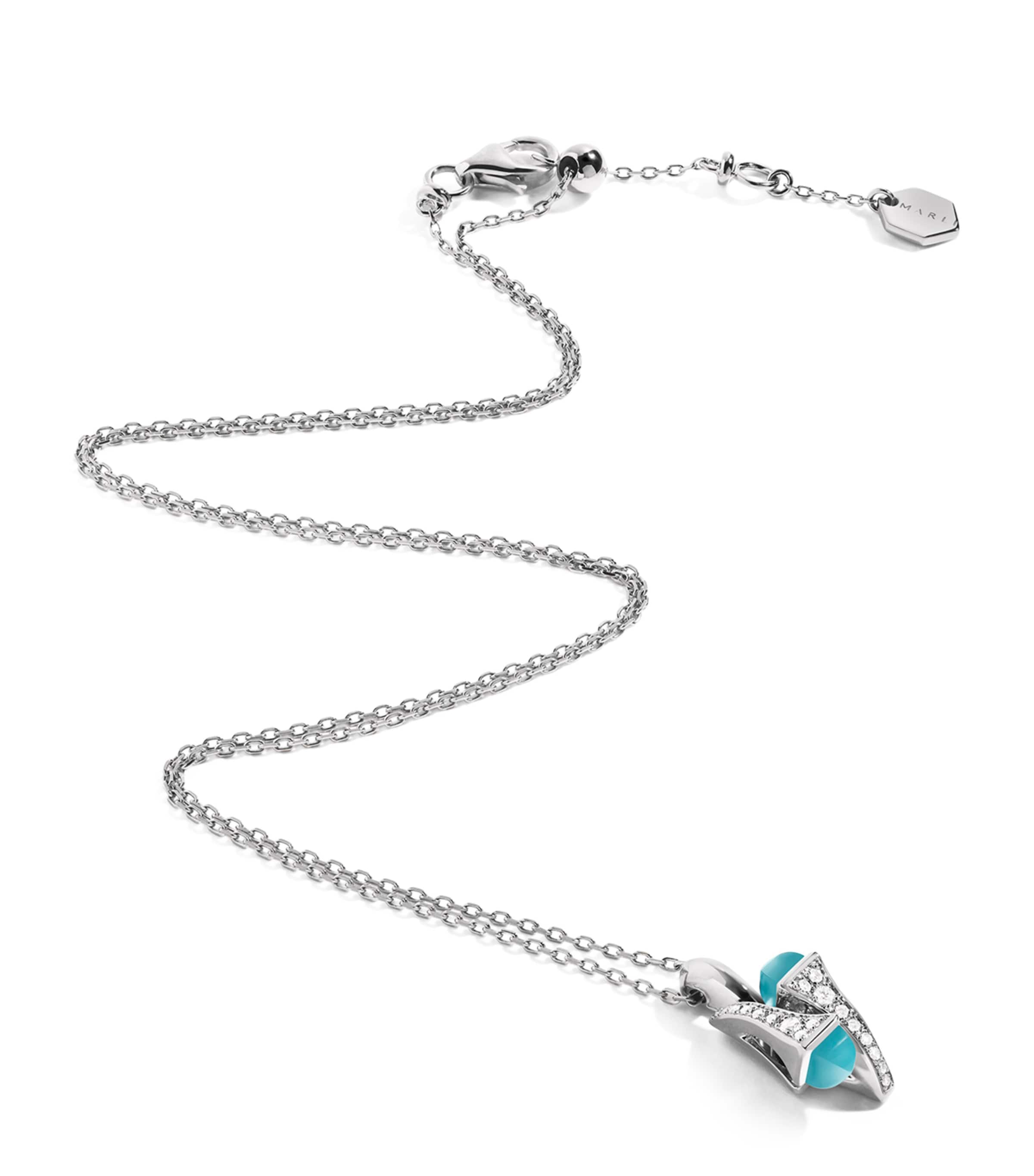 White Gold, Diamond and Blue Chalcedony Cleo Pendant Necklace