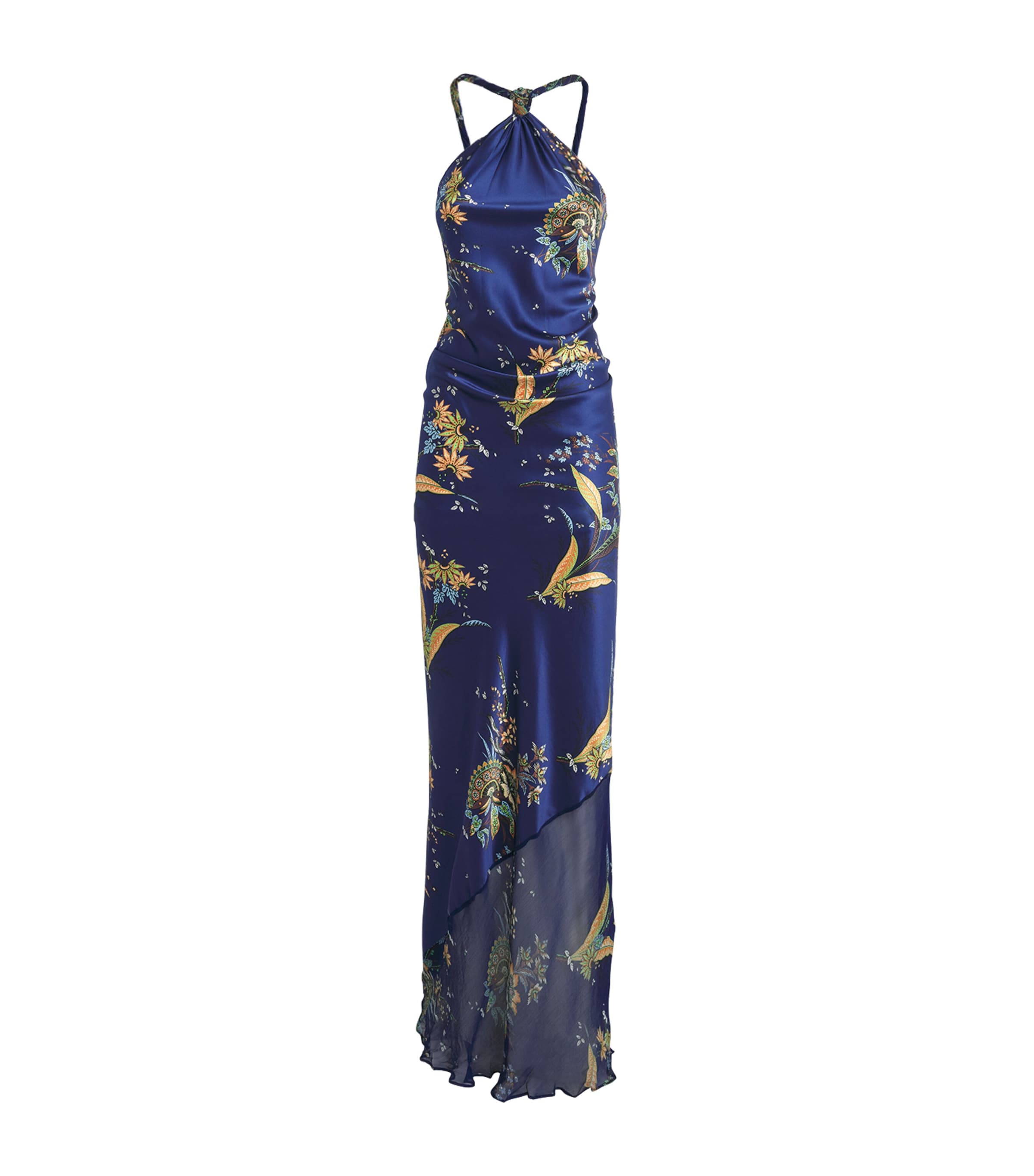 STAUD Womens Silk Charli Halterneck Maxi Dress Tpmd Tapestry Mdnght