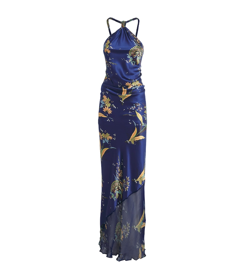 STAUD Womens Silk Charli Halterneck Maxi Dress Tpmd Tapestry Mdnght