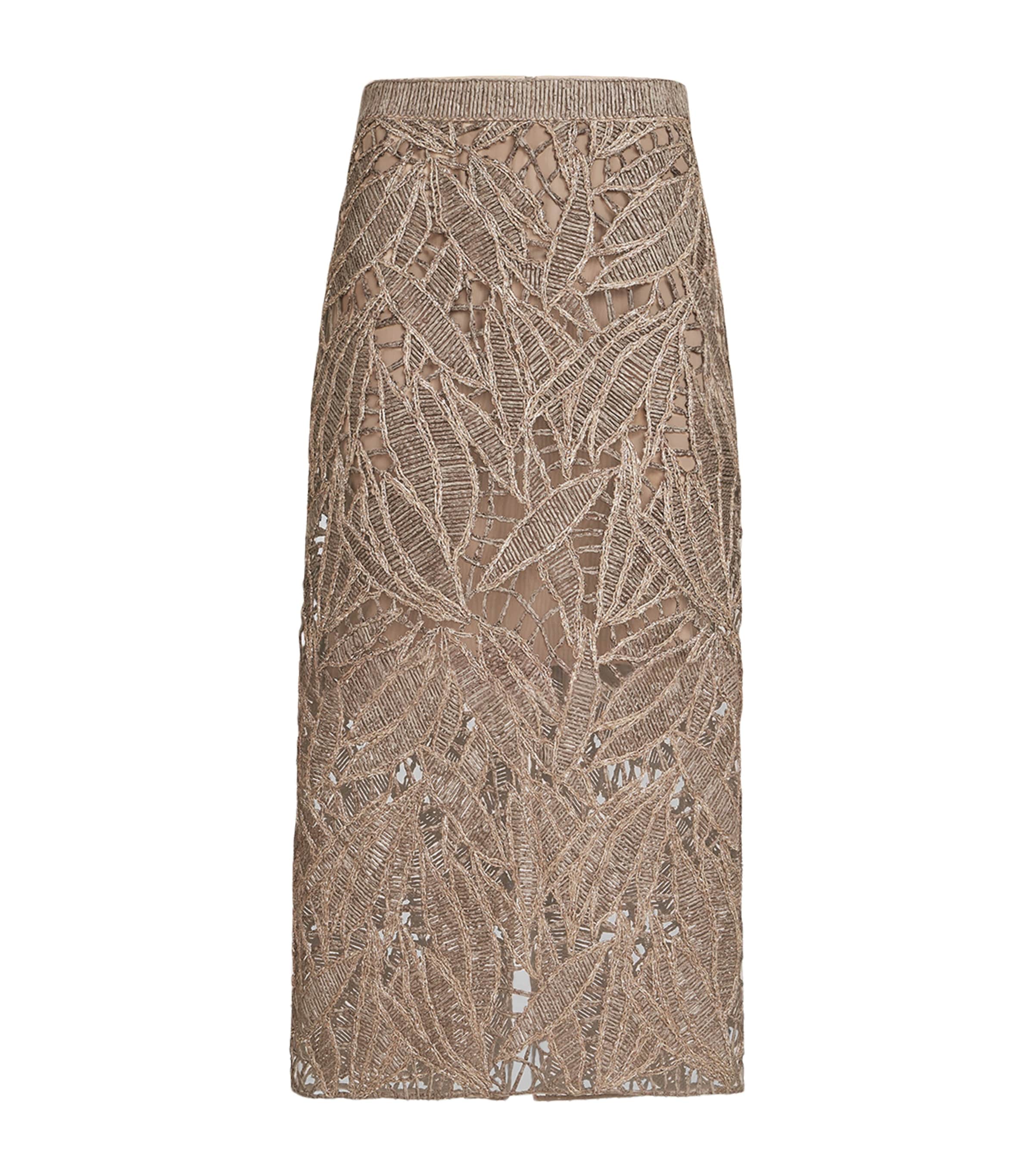 Brunello Cucinelli Womens Dazzling Embroidered Midi Skirt