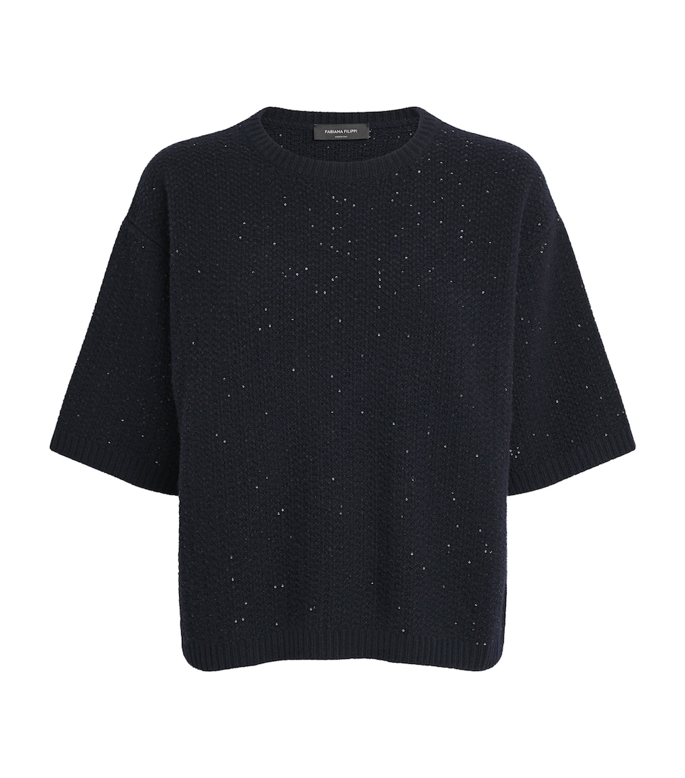 Fabiana Filippi Womens Wool-Blend Sequin Sweater Blu Notte