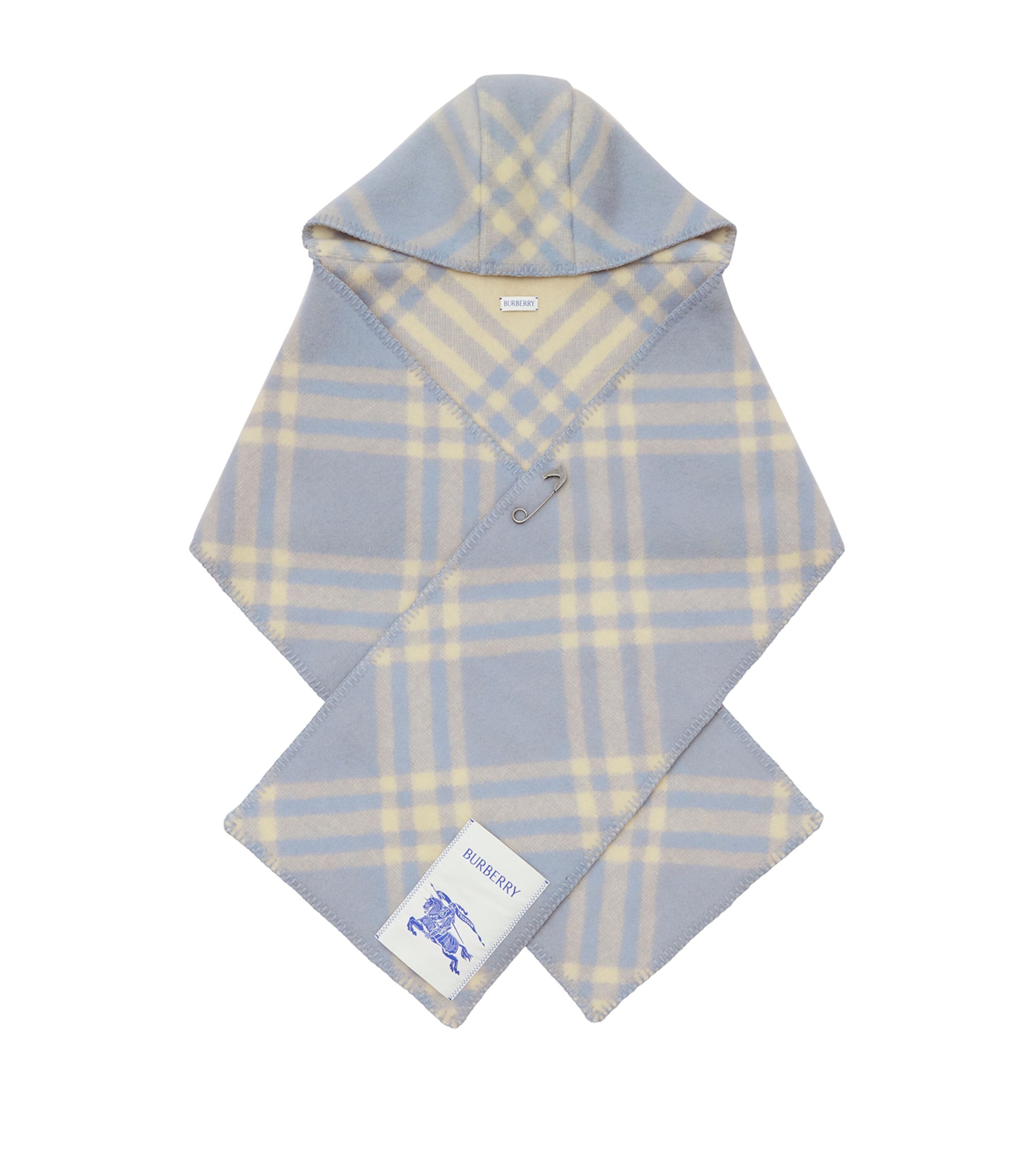 Burberry Wool Check Hooded Scarf Dive Blue