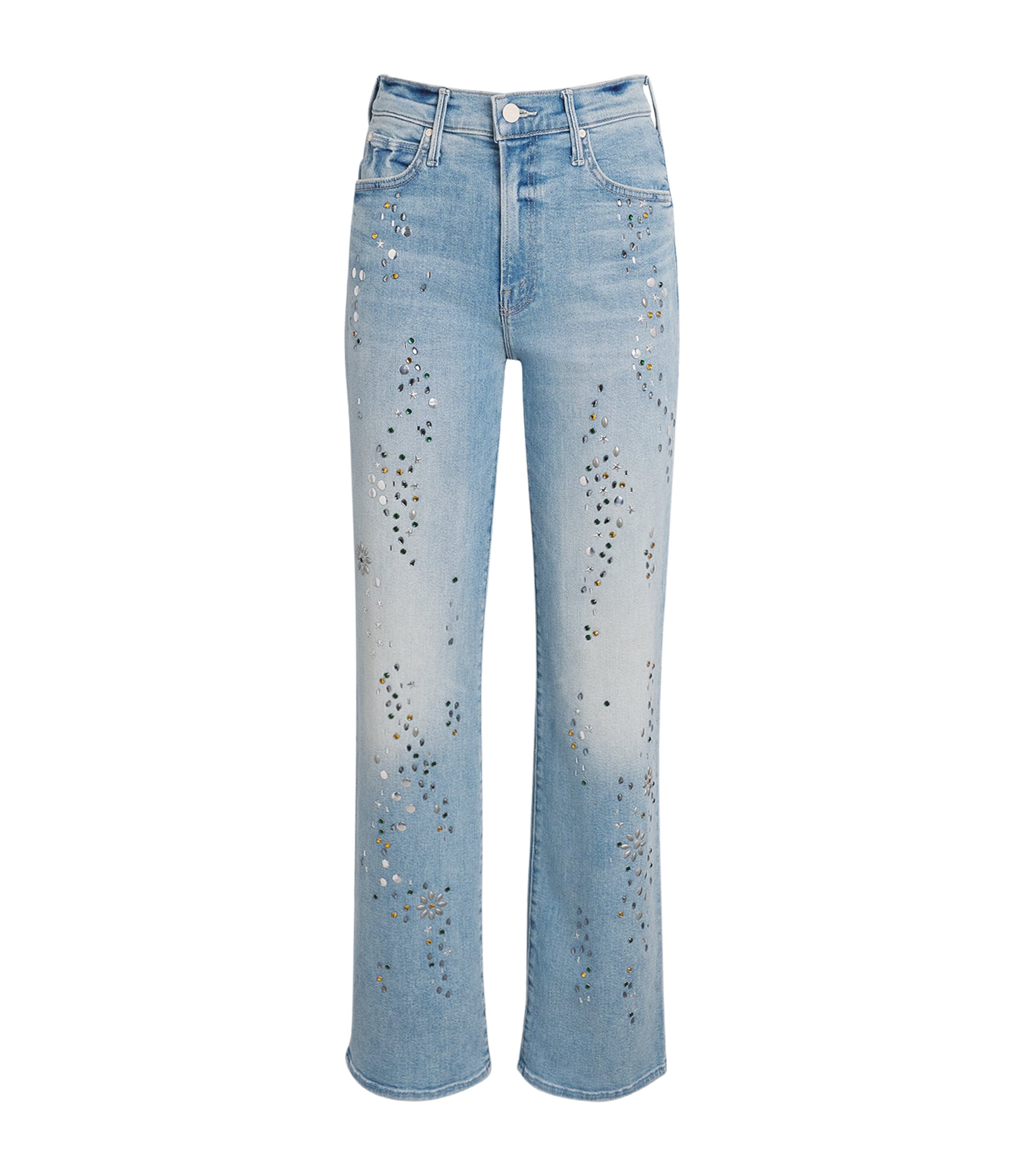 MOTHER Womens Embellished The Kick It Straight Jeans Shooting Stars