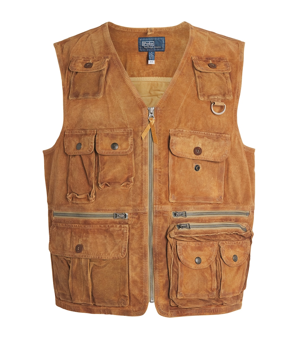 Polo Ralph Lauren Mens Suede Utility Gilet Camel