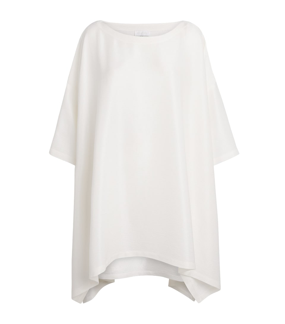 Eskandar Womens Silk Plissé Boat-Neck Top White