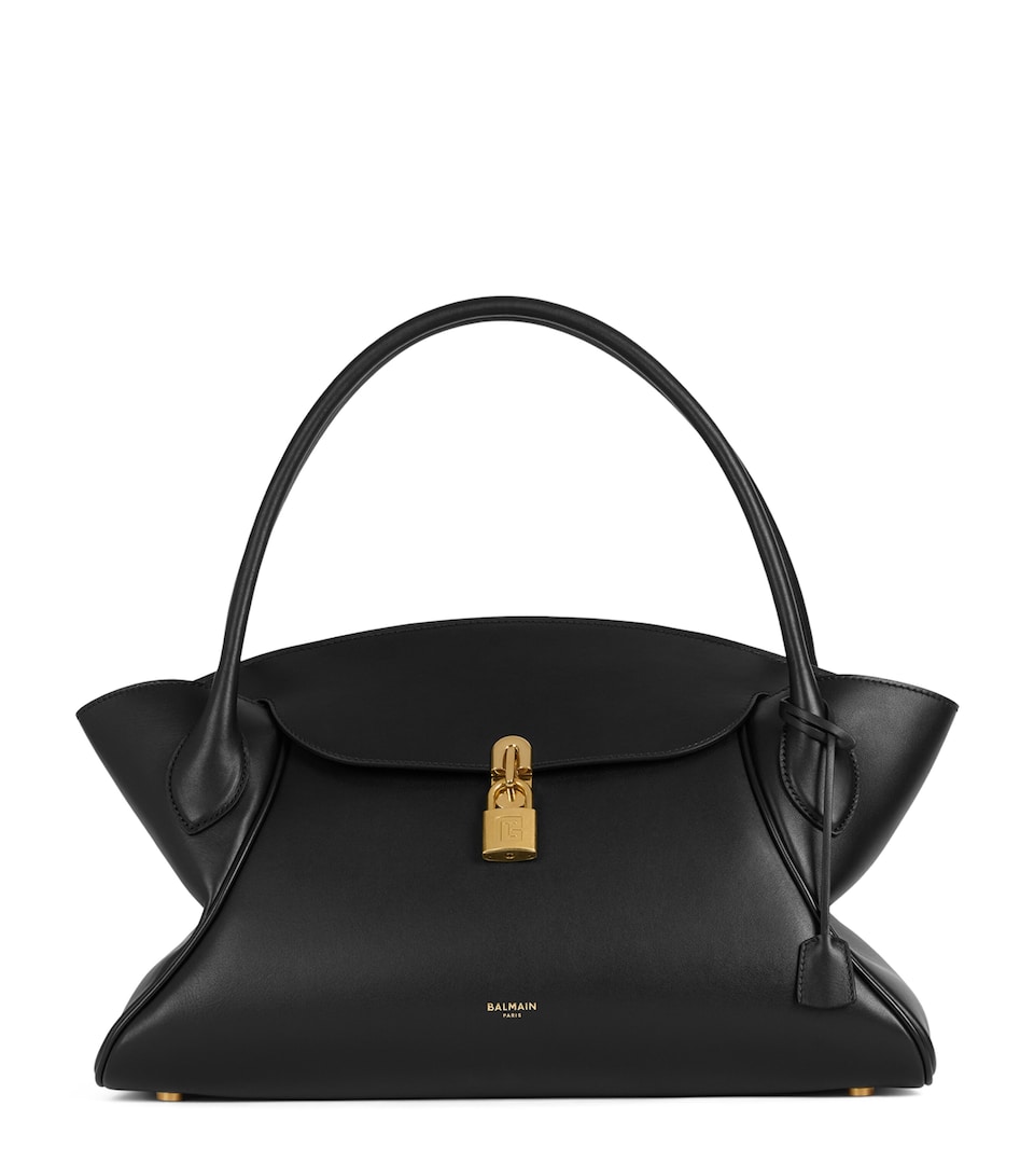 Balmain Womens Medium Leather Pulse Day Top-Handle Bag Noir