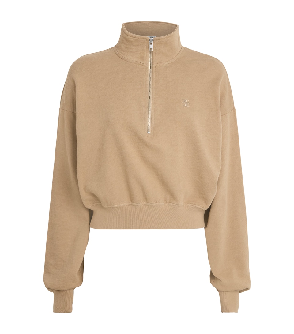 ÉTERNE Womens Cropped Half-Zip Sweatshirt Taupe