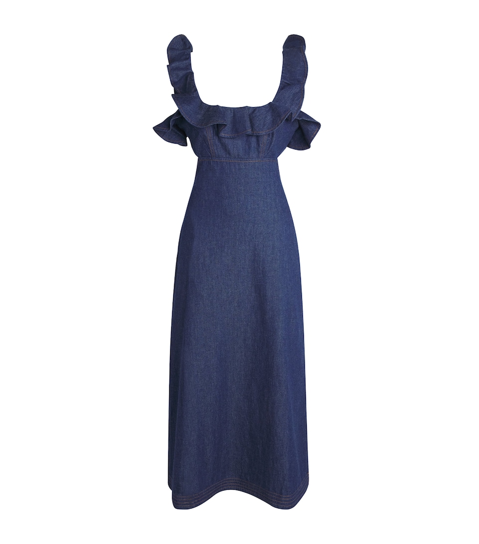 Zimmermann Womens Denim Frilled Aster Midi Dress Ink Ink