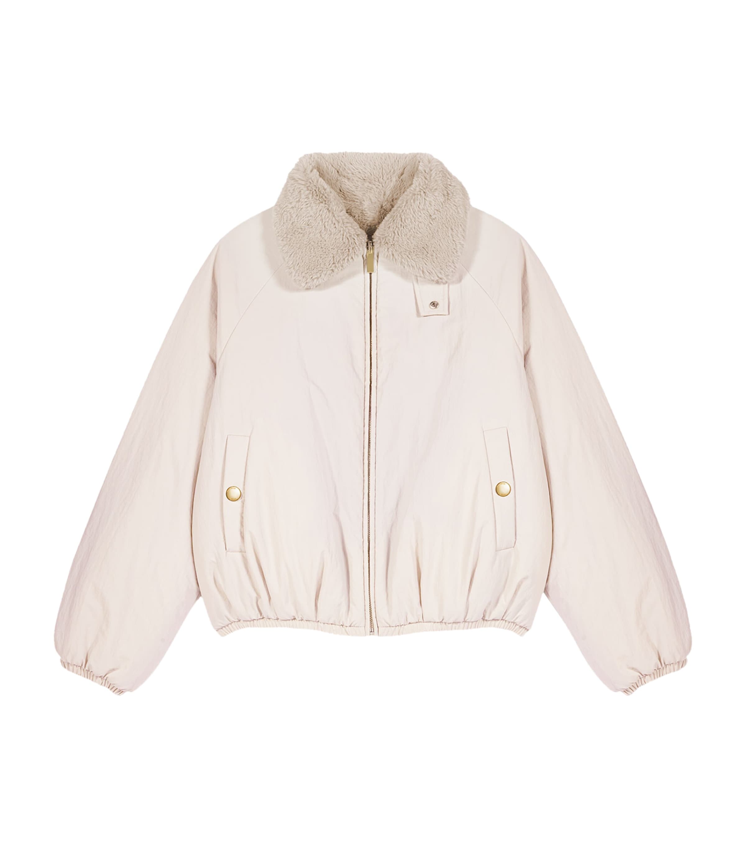 Maje Womens Faux-Fur Collar Bomber Jacket Beige