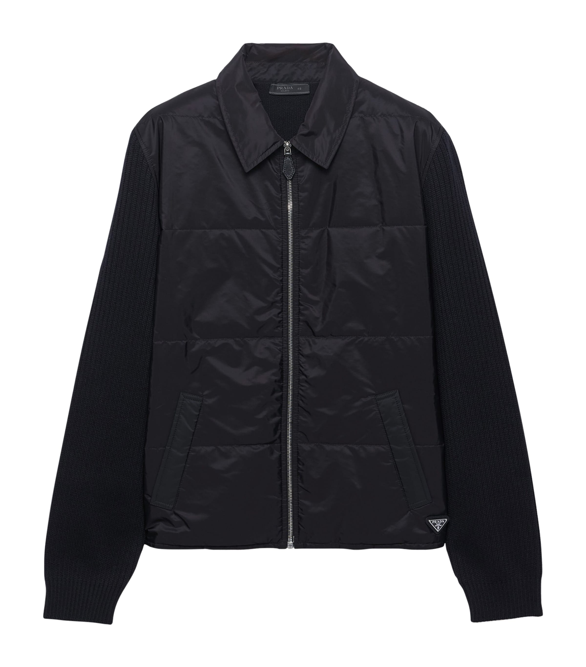 Prada Mens Wool-Sleeve Re-Nylon Jacket Black