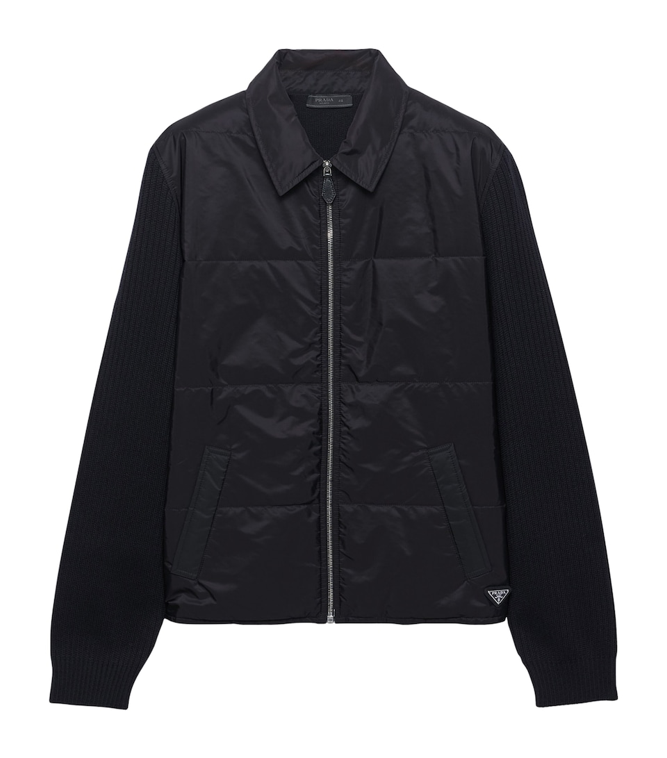 Prada Mens Wool-Sleeve Re-Nylon Jacket Black