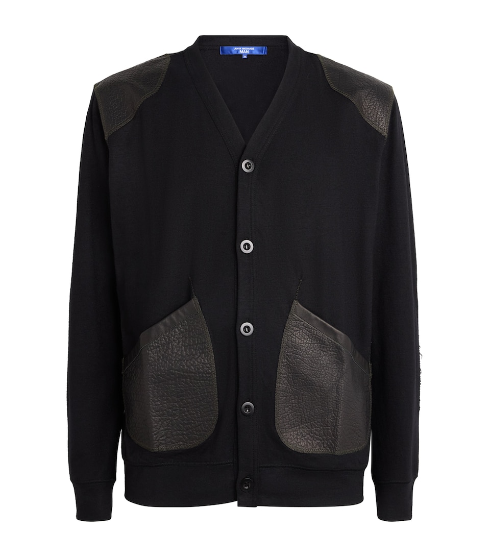 Junya Watanabe MAN Mens Wool Leather-Patch Cardigan Black X Black