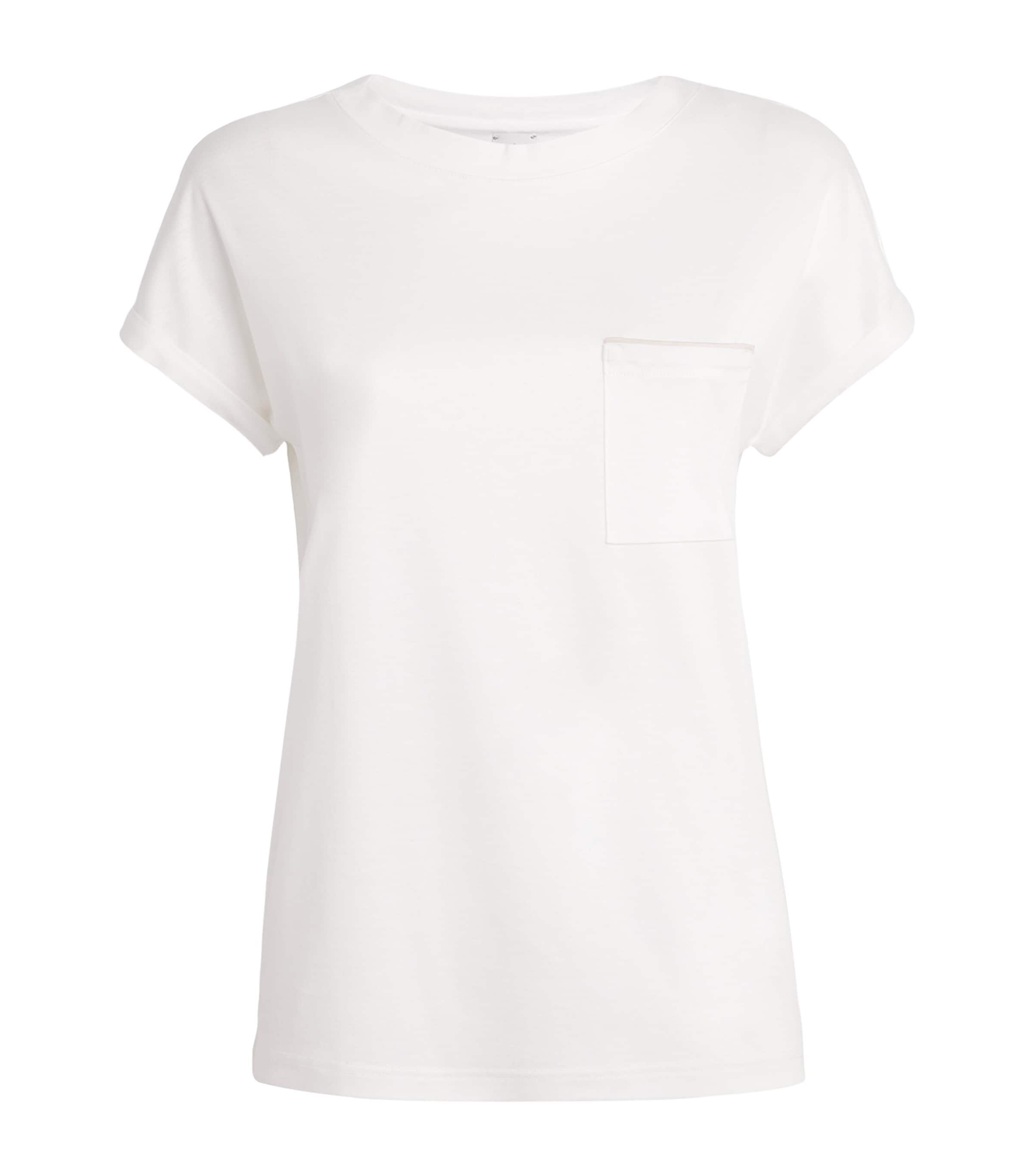 Eleventy Womens Pocket-Detail Short-Sleeve T-Shirt Bianco E Beige