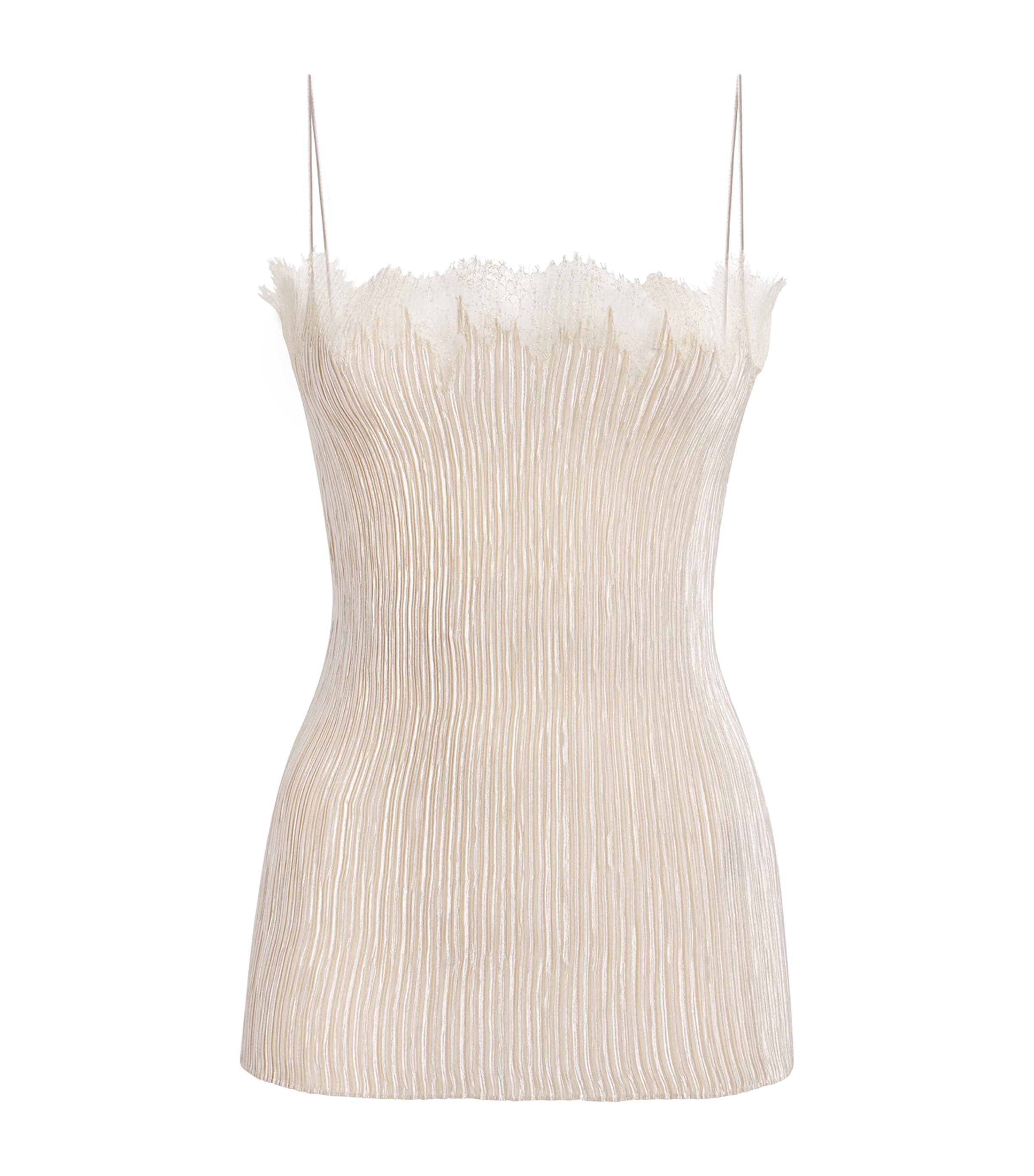FFORME Womens Plissé Lace-Trim Jimena Top Ivory
