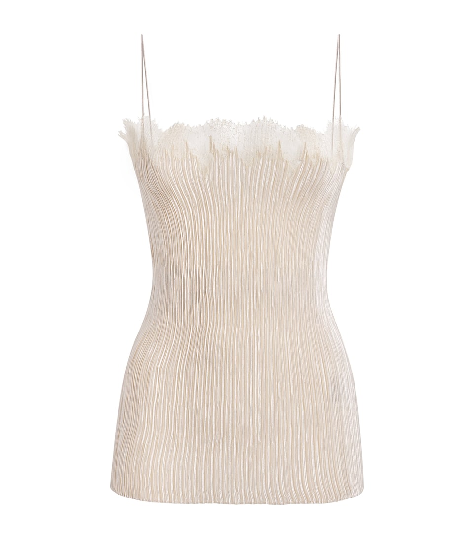 FFORME Womens Plissé Lace-Trim Jimena Top Ivory