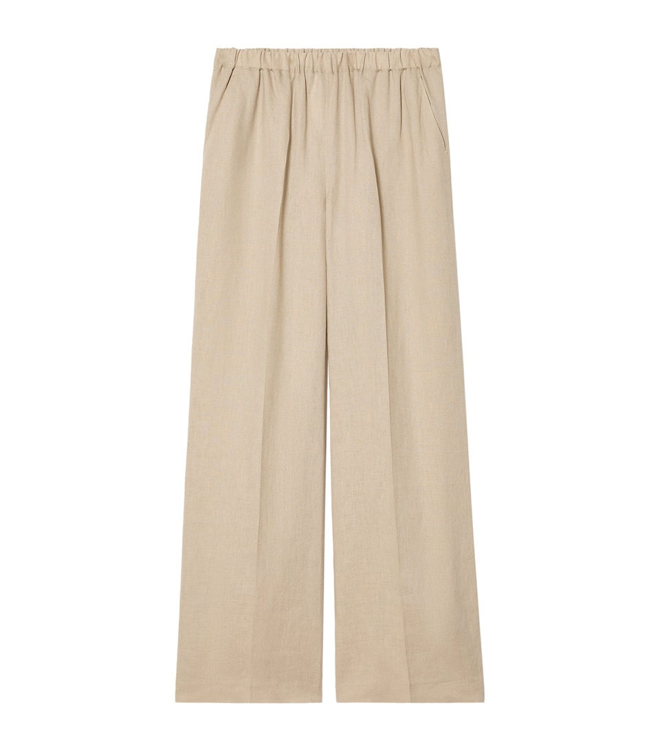 Marina Rinaldi Womens Linen Wide-Leg Trousers Beige