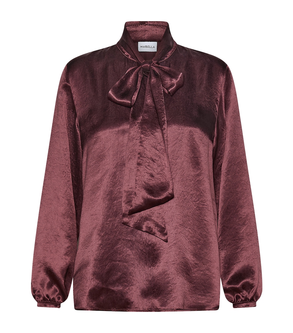 Marella Womens Satin Pussybow Blouse Brown