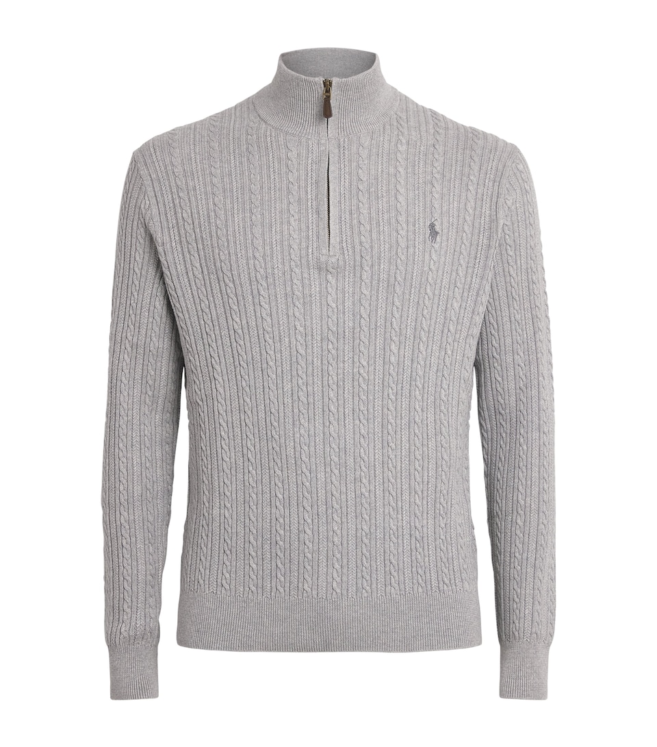 Polo Ralph Lauren Mens Cotton Cable-Knit Quarter-Zip Sweater Andover Heather
