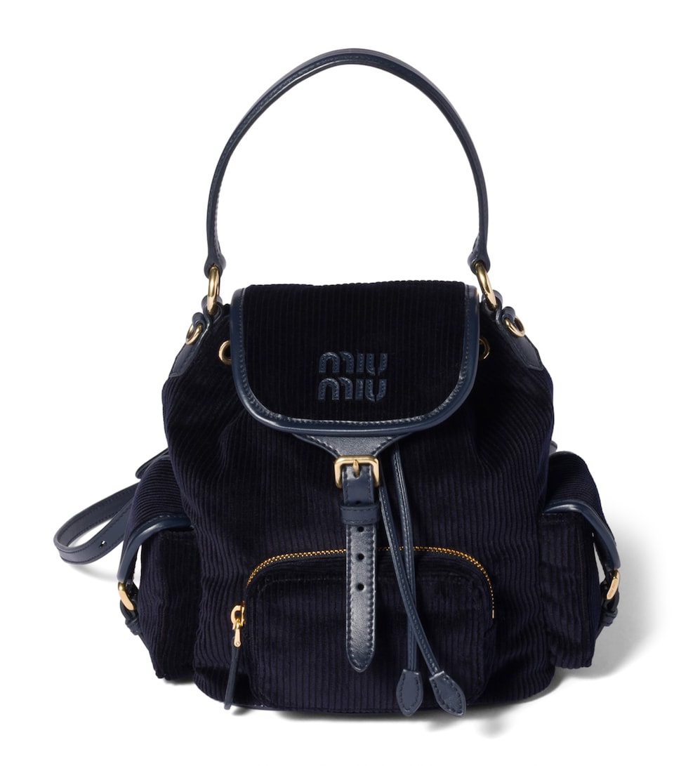 Medium Corduroy Leather-Trim Backpack