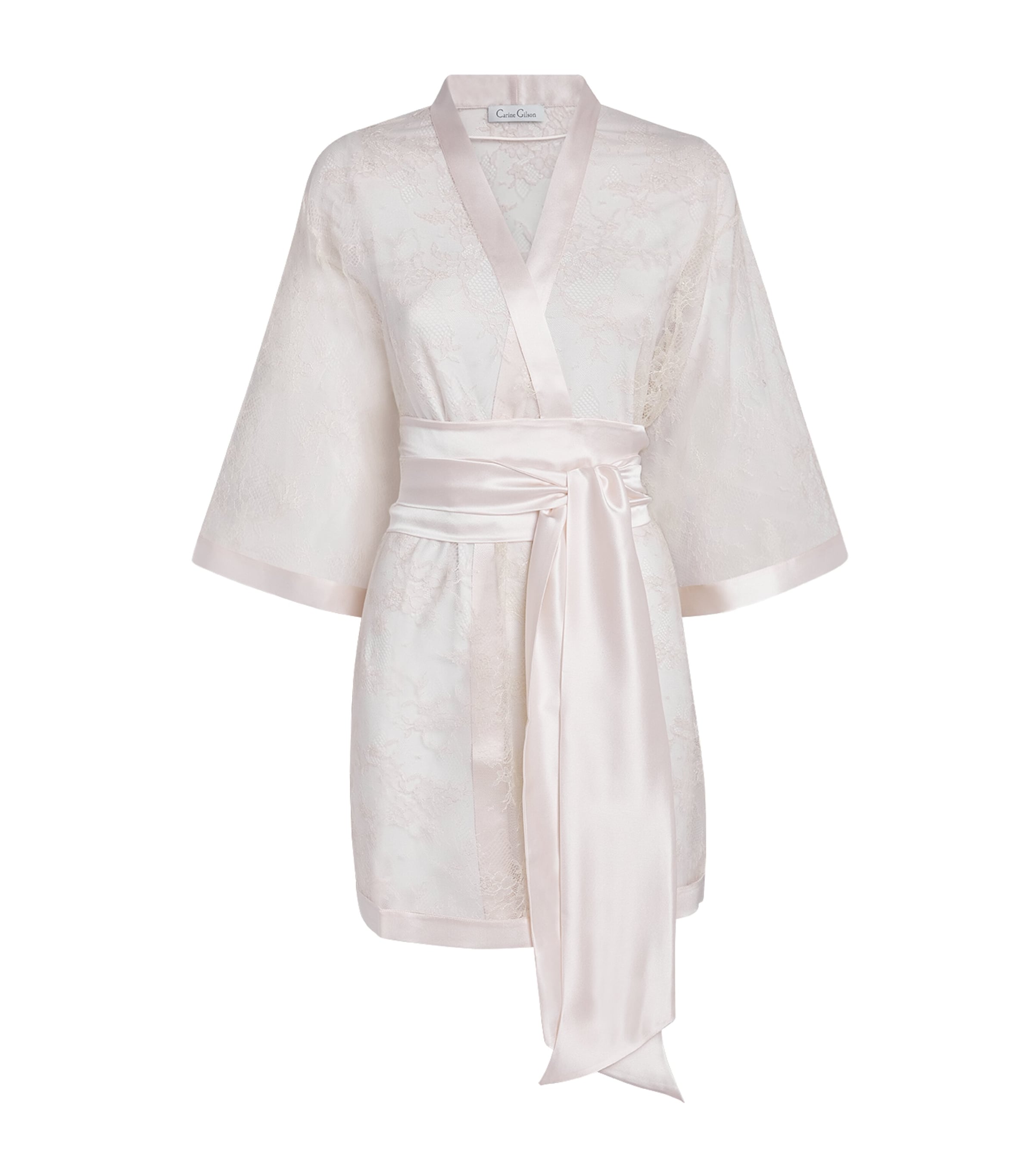 Carine Gilson Womens Silk Lace-Trim Louise Short Kimono Lime / Citron