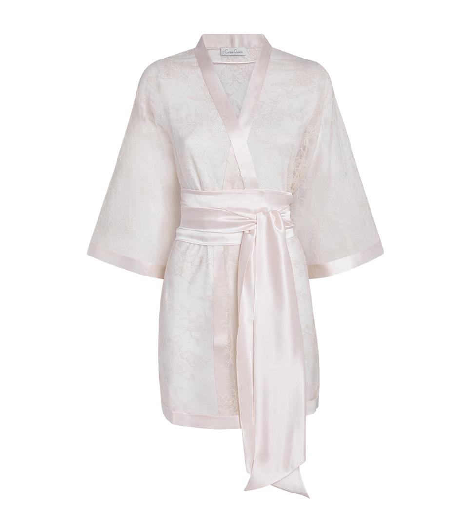 Carine Gilson Womens Silk Lace-Trim Louise Short Kimono Lime / Citron
