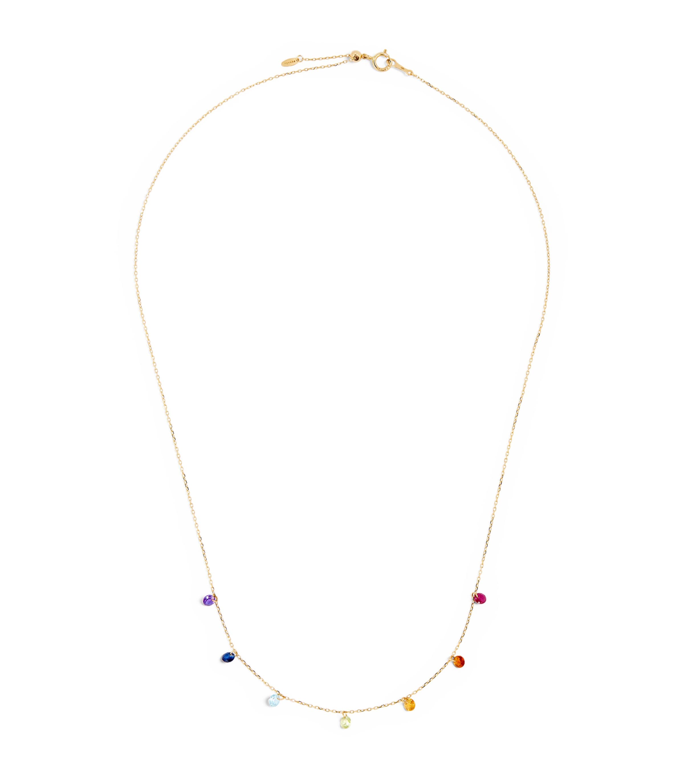Persée Yellow Gold and Multicoloured Gemstone Seven Chakra Necklace Yellow Gold