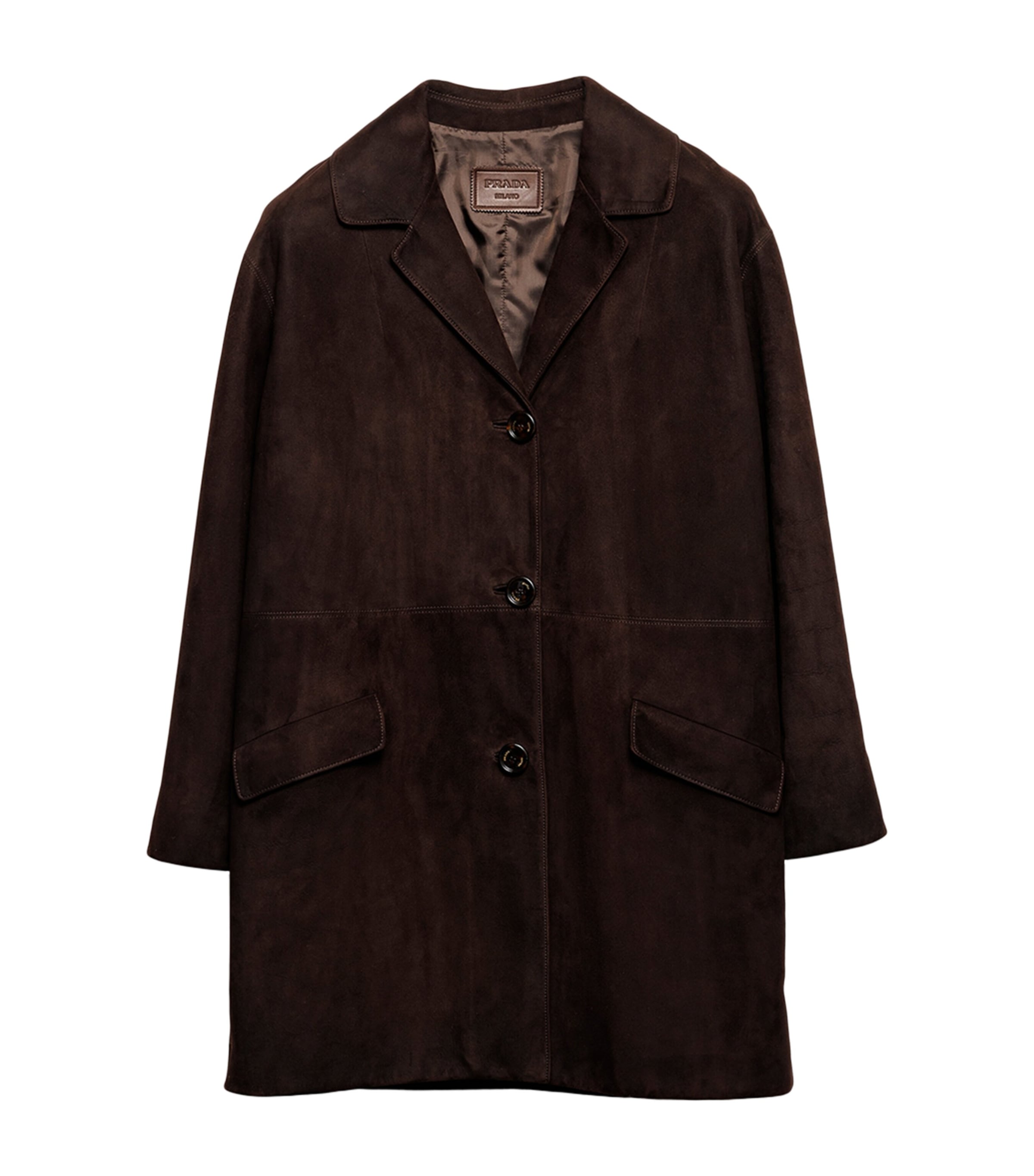 Prada Womens Suede Overcoat Brown