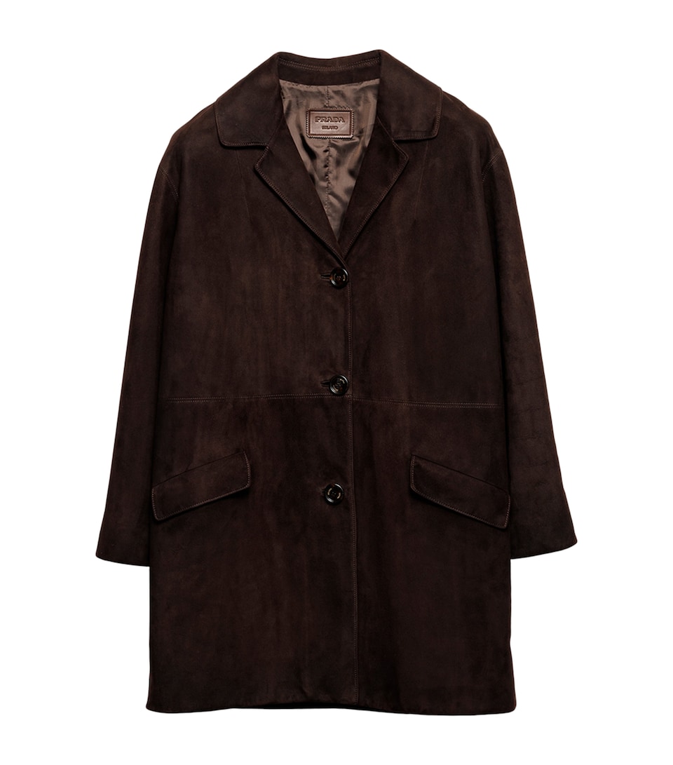Prada Womens Suede Overcoat Brown
