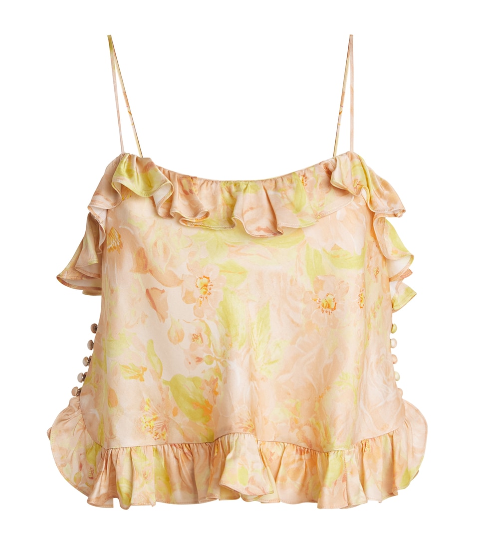 Sandro Paris Womens Satin Floral Print Cami Top Pink / Green