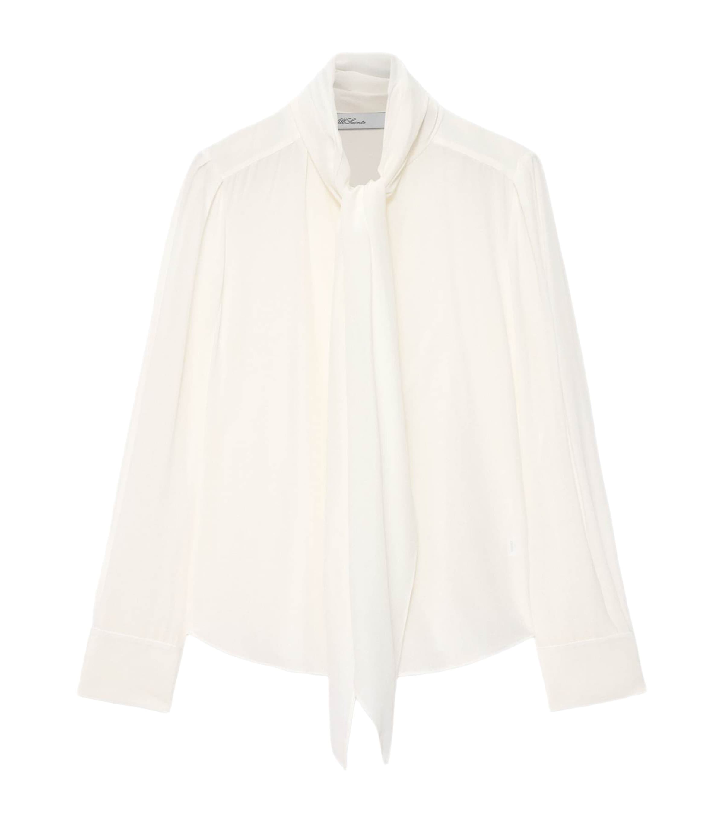 AllSaints Womens Silk Tie-Detail Iris Shirt White