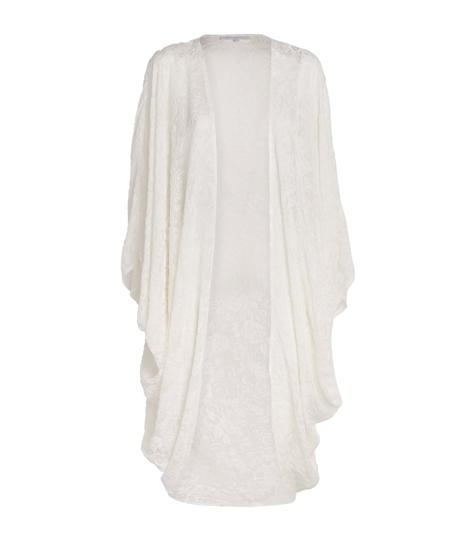 Eskandar Womens Floral Cocoon Shawl Cardigan White
