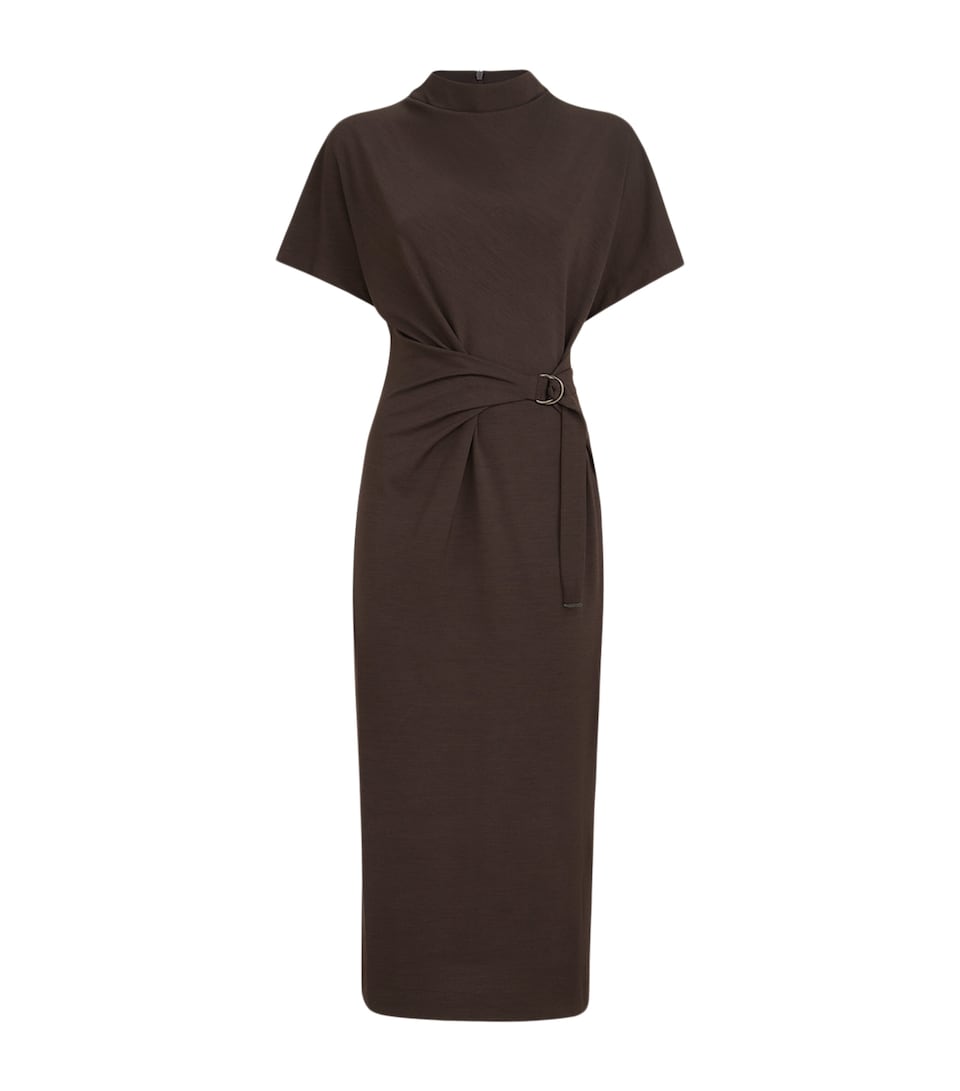 Brunello Cucinelli Womens Wool-Blend Belted Midi Dress