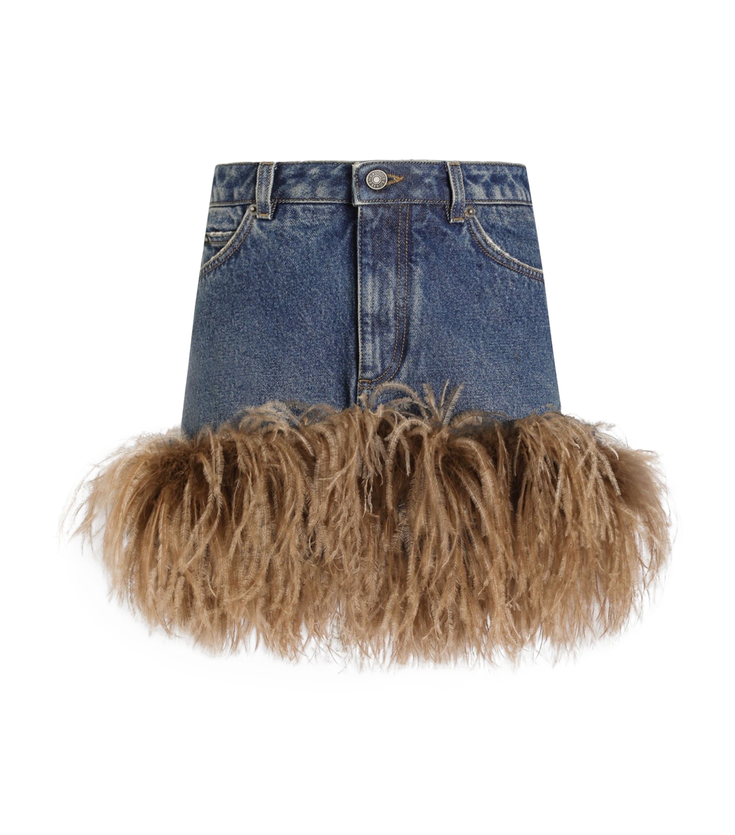 Dolce&Gabbana Womens Denim Feather-Trim Mini Skirt Comb