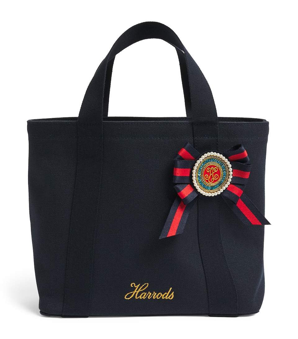 Harrods Small Cotton Canvas British Rosette Tote Bag Navy