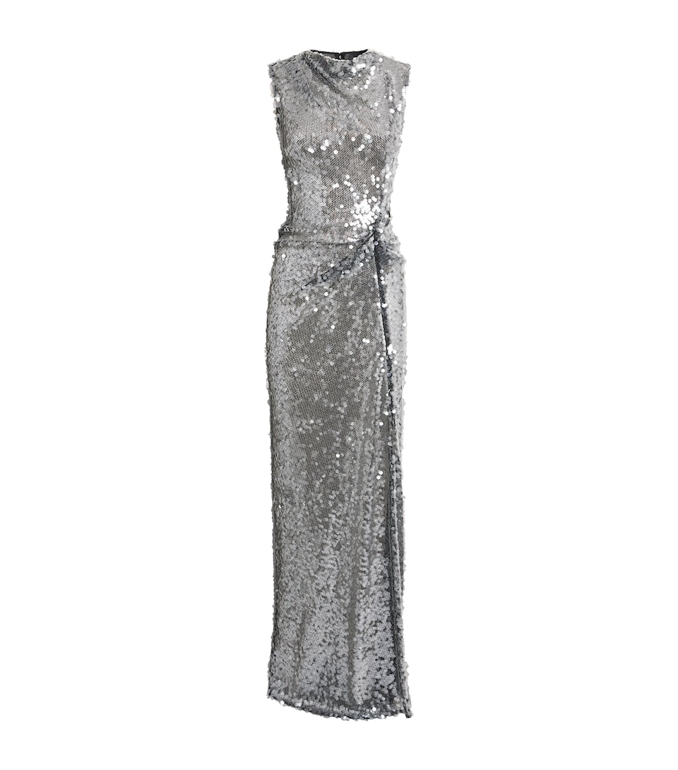 LAPOINTE Womens Sequin Tuck-Detail Gown Black
