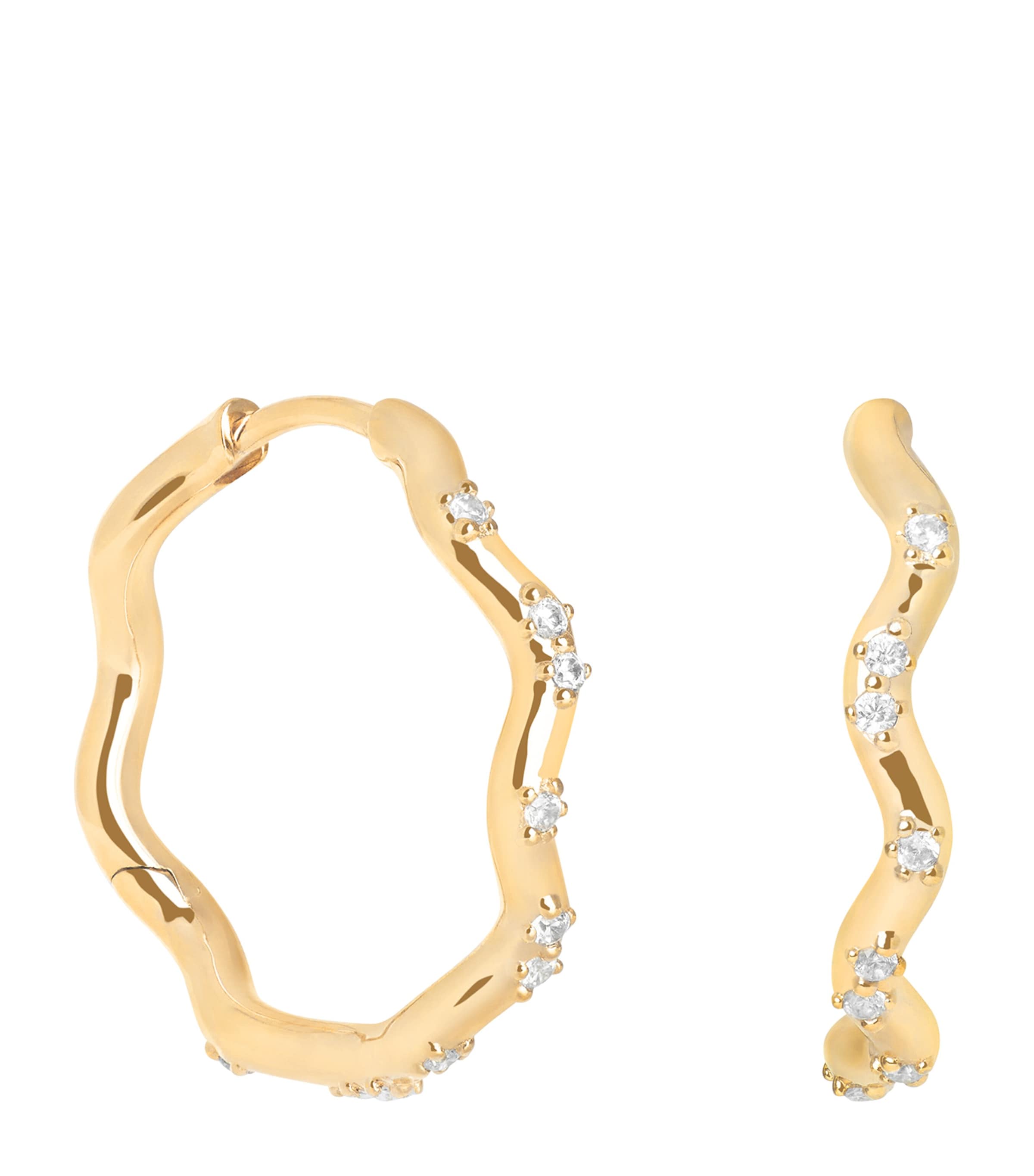 Astrid & Miyu Gold-Plated Sterling Silver and Cubic Zirconia Ripple Hoop Earrings Gold