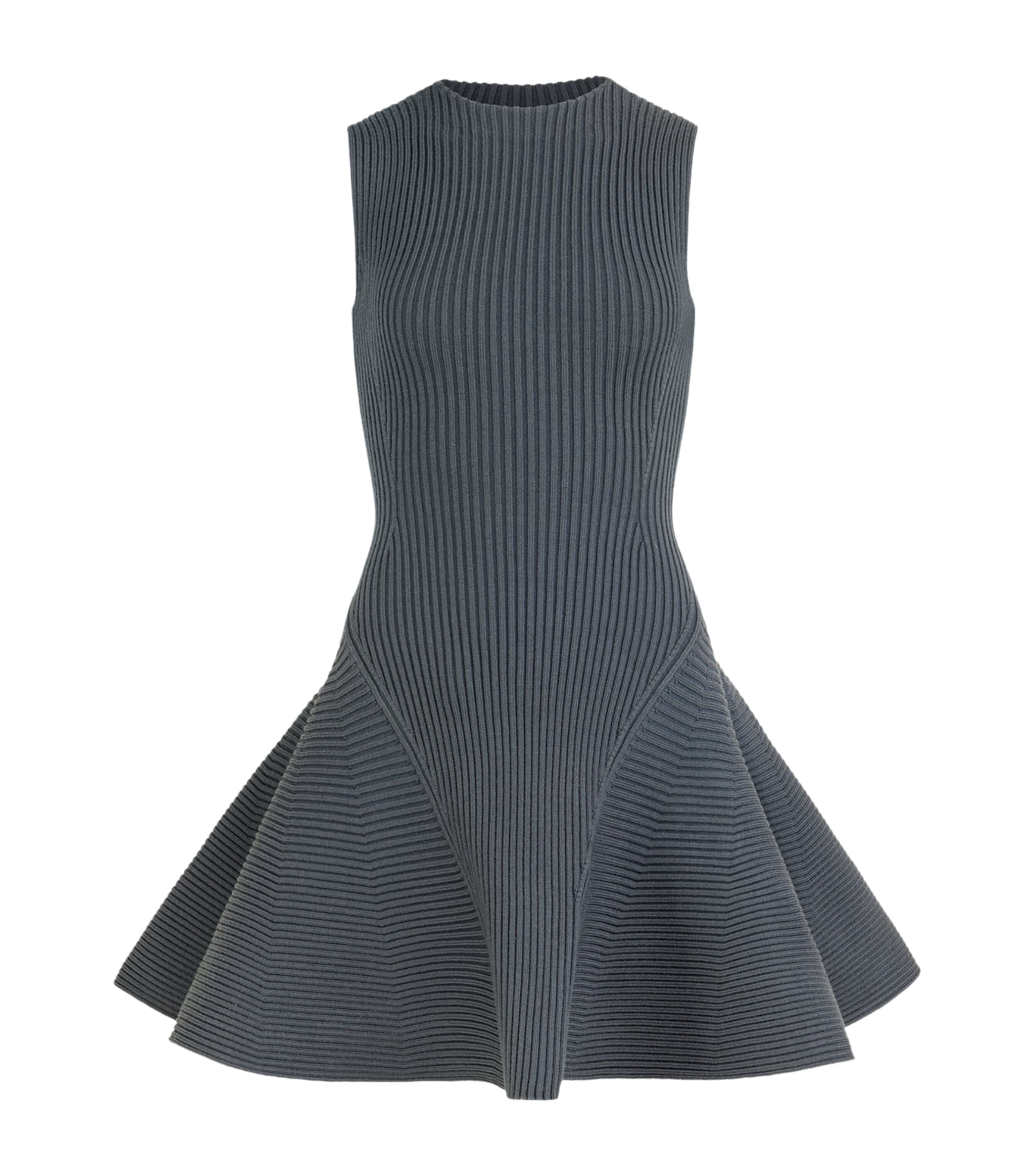 Alaïa Womens Wool-Blend Ribbed Mini Dress Blue Grey